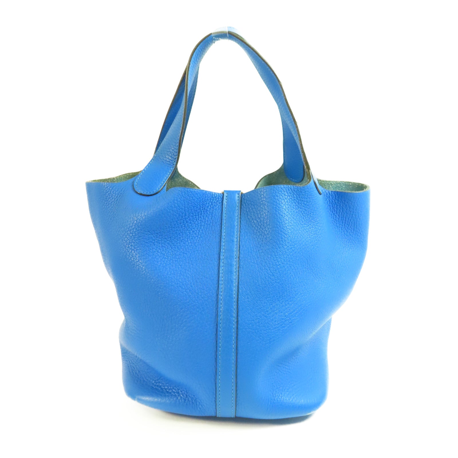 HERMES PHW Picotin MM Handbag Tote Clemence Leather Bleu Hydra