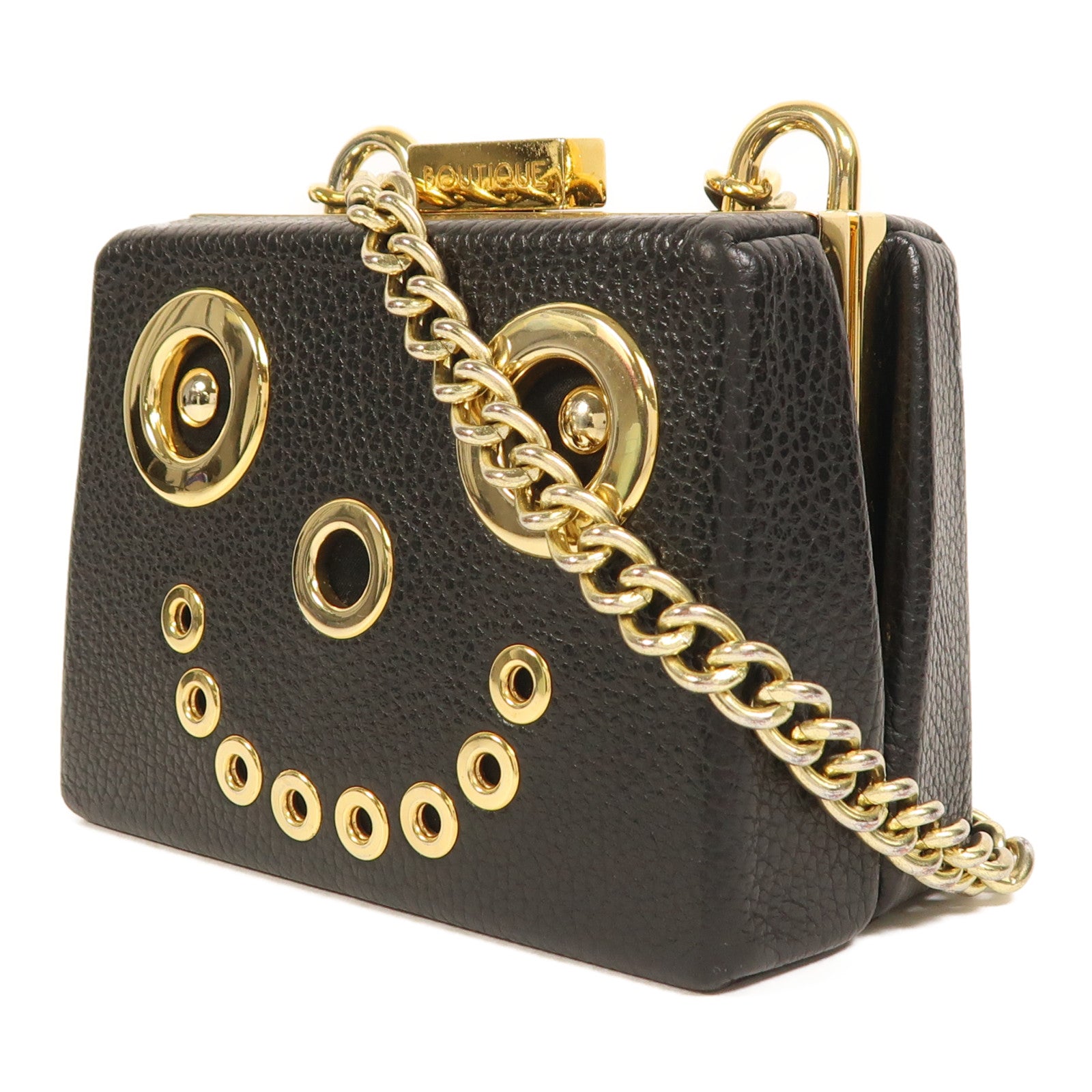 MOSCHINO 牛皮皮革Chain Shoulder金扣鏈帶肩背袋