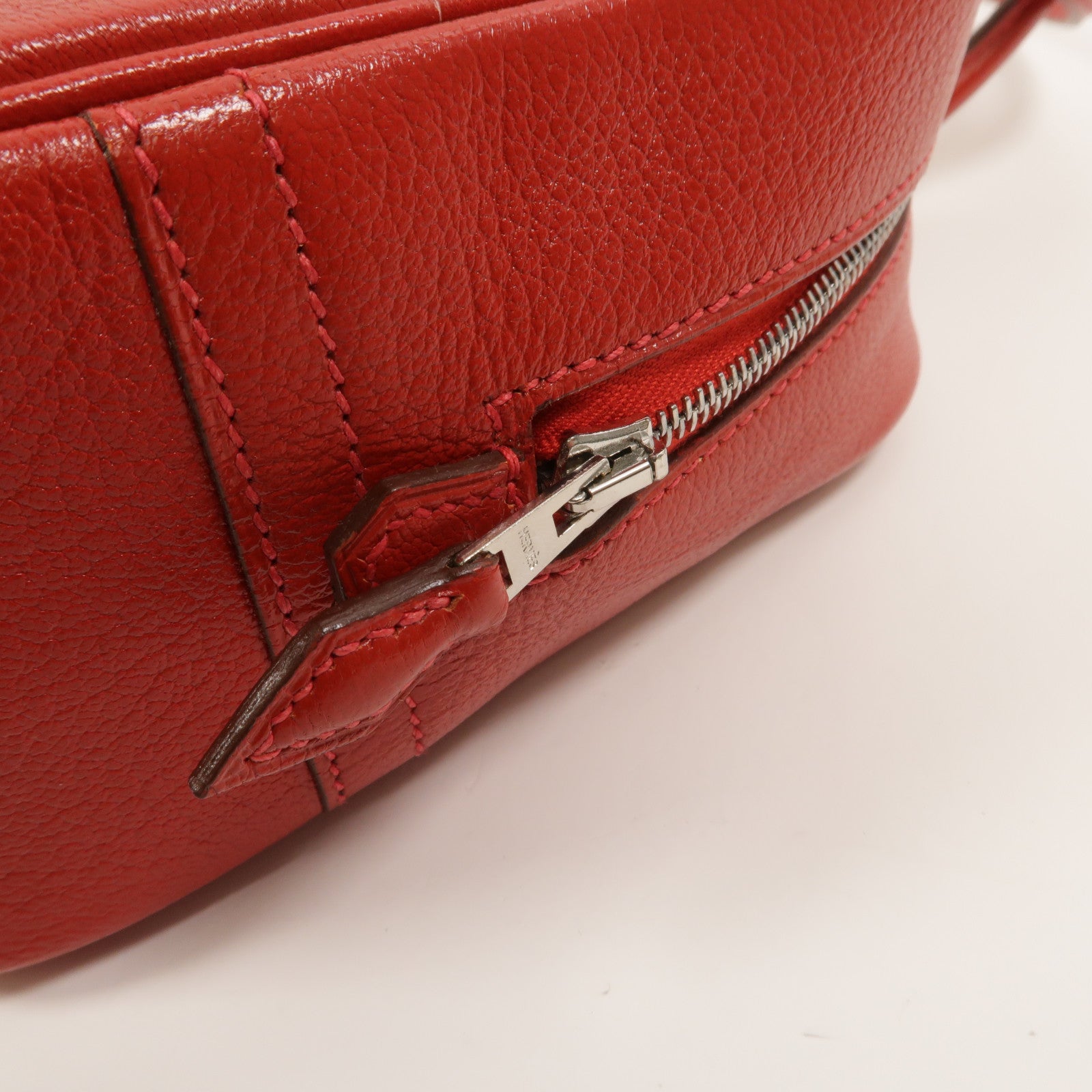 HERMES Chevre皮革Mini Plume手挽袋Rouge Garance