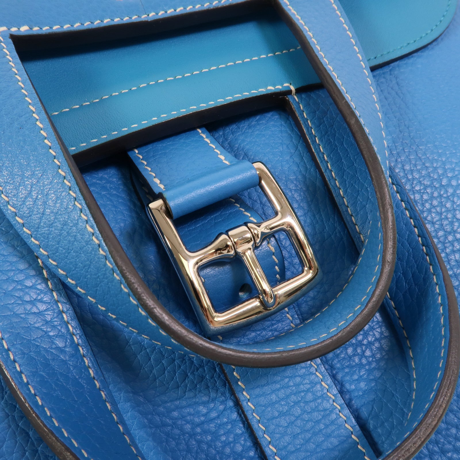 HERMES Clemence皮革Halzan 31手挽肩背兩用袋Bleu Hydra