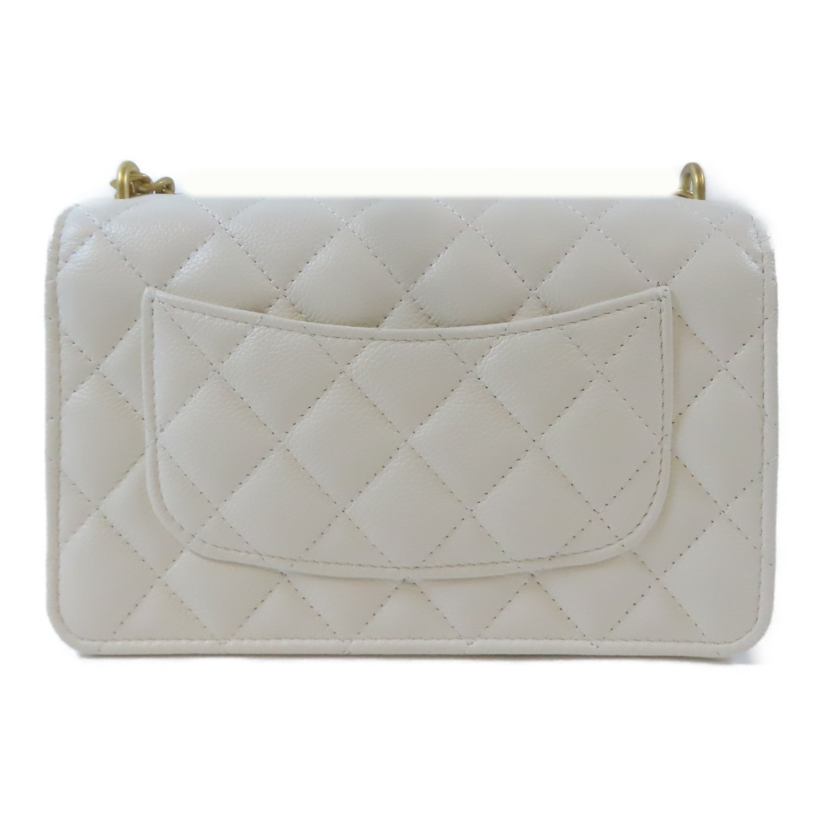 CHANEL 【激減優惠】菱格牛皮皮革WOC Wallet On Chain金扣鏈帶肩背袋白色
