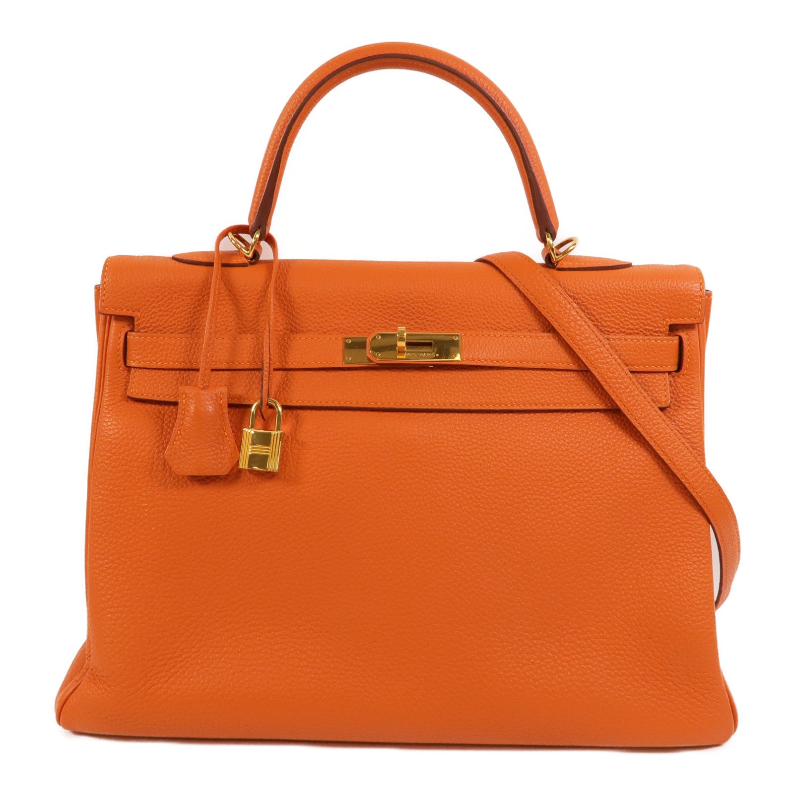 HERMES Clemence皮革Kelly 35手挽肩背兩用袋Orange