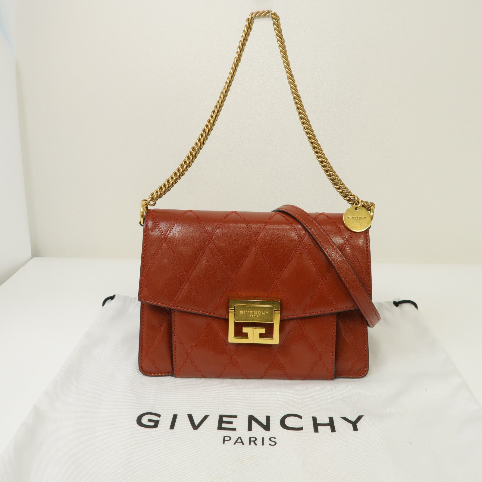 GIVENCHY 牛皮皮革Shoulder Bag金扣手挽肩背兩用袋紅色