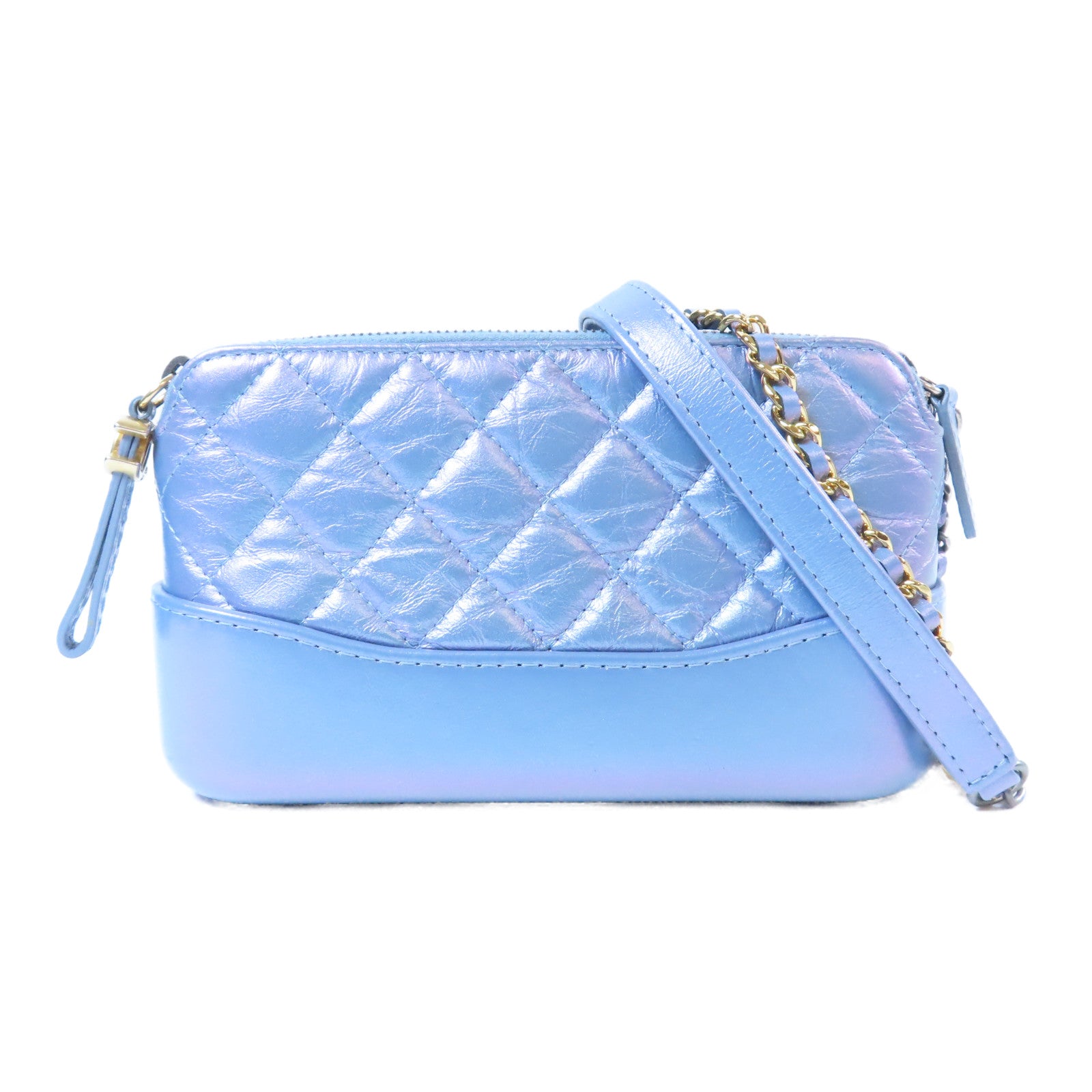 CHANEL 【激減優惠】菱格牛皮皮革Chain Shoulder金/銀扣鏈帶肩背袋藍色