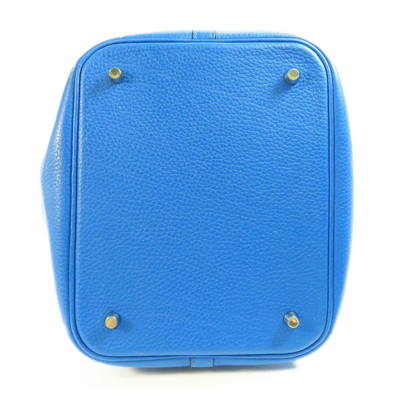 HERMES PHW Picotin MM Handbag Tote Clemence Leather Bleu Hydra