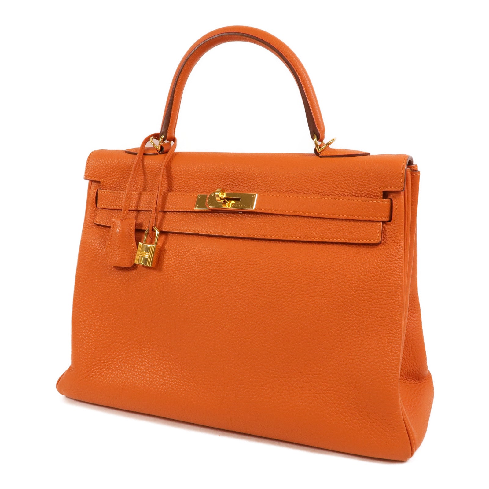 HERMES Clemence皮革Kelly 35手挽肩背兩用袋Orange