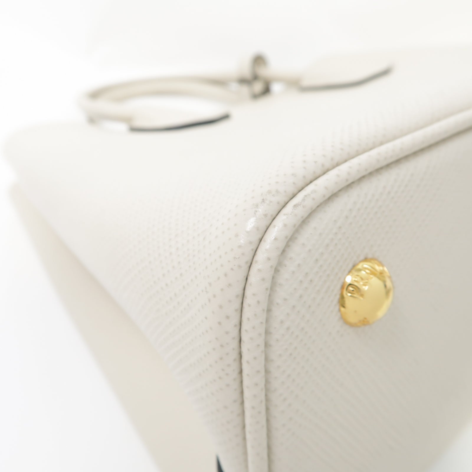 PRADA 牛皮皮革2 Way Tote Bag金扣手挽肩背兩用袋白色