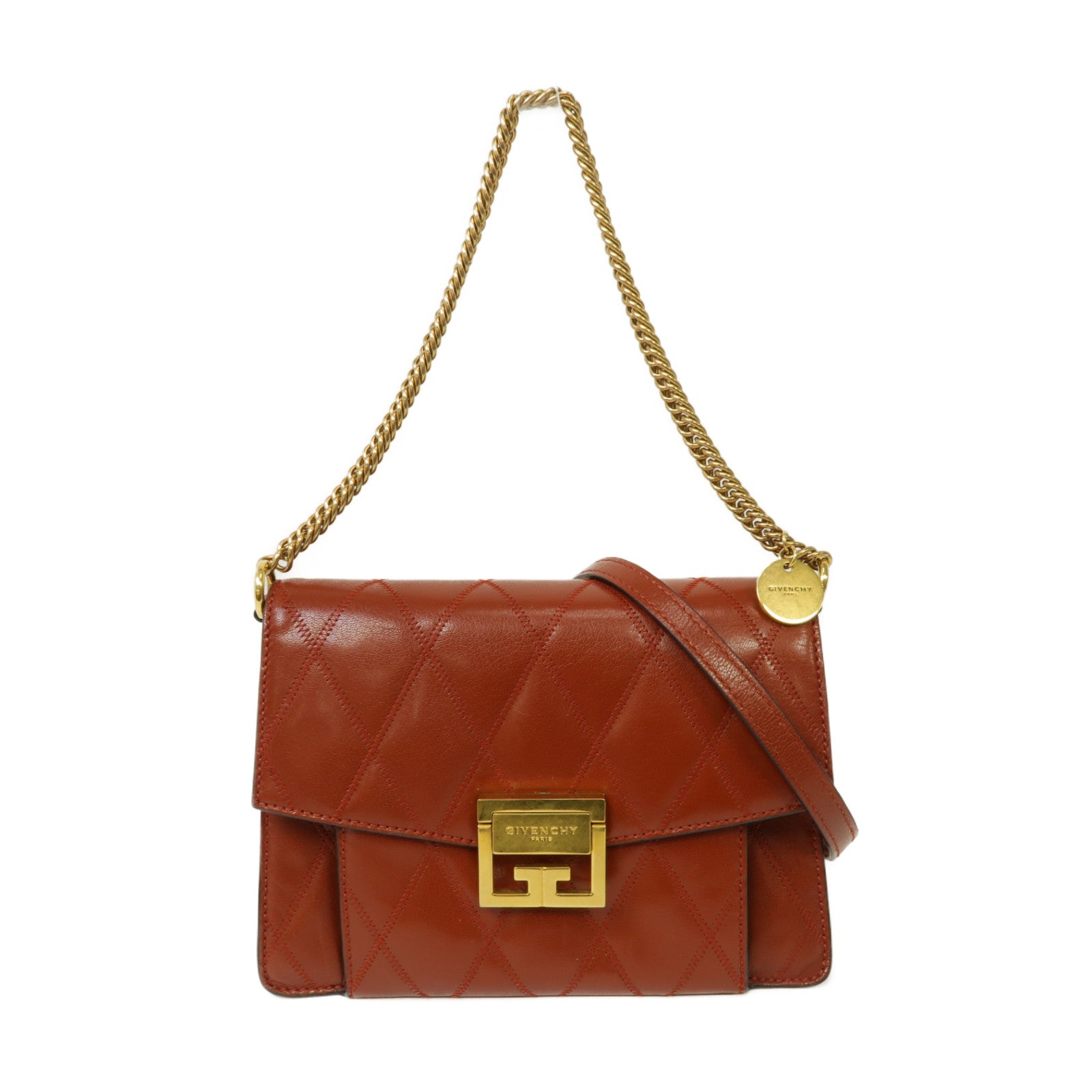 GIVENCHY 牛皮皮革Shoulder Bag金扣手挽肩背兩用袋紅色