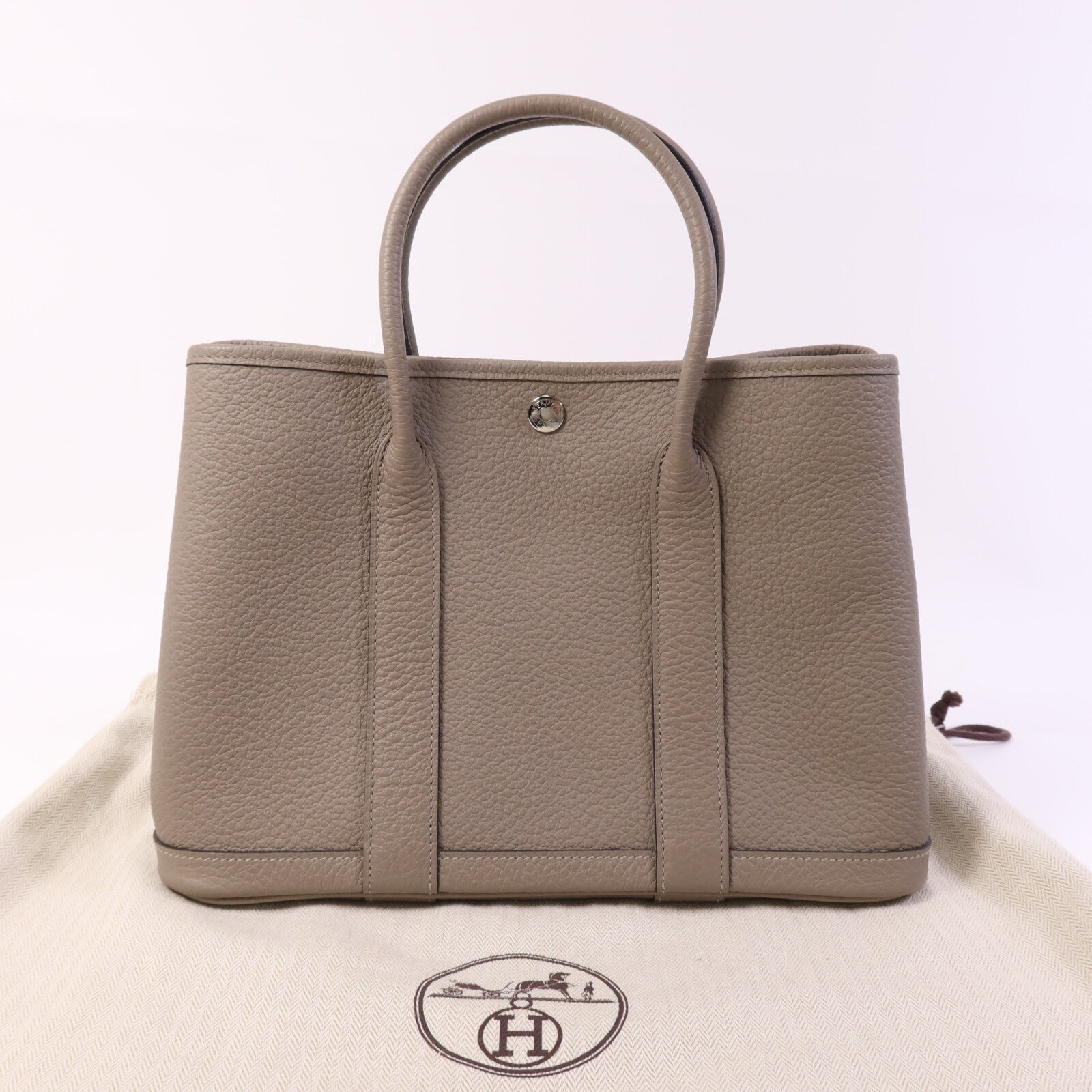 HERMES Negonda皮革Garden Party TPM銀扣手挽袋Gris Asphalte