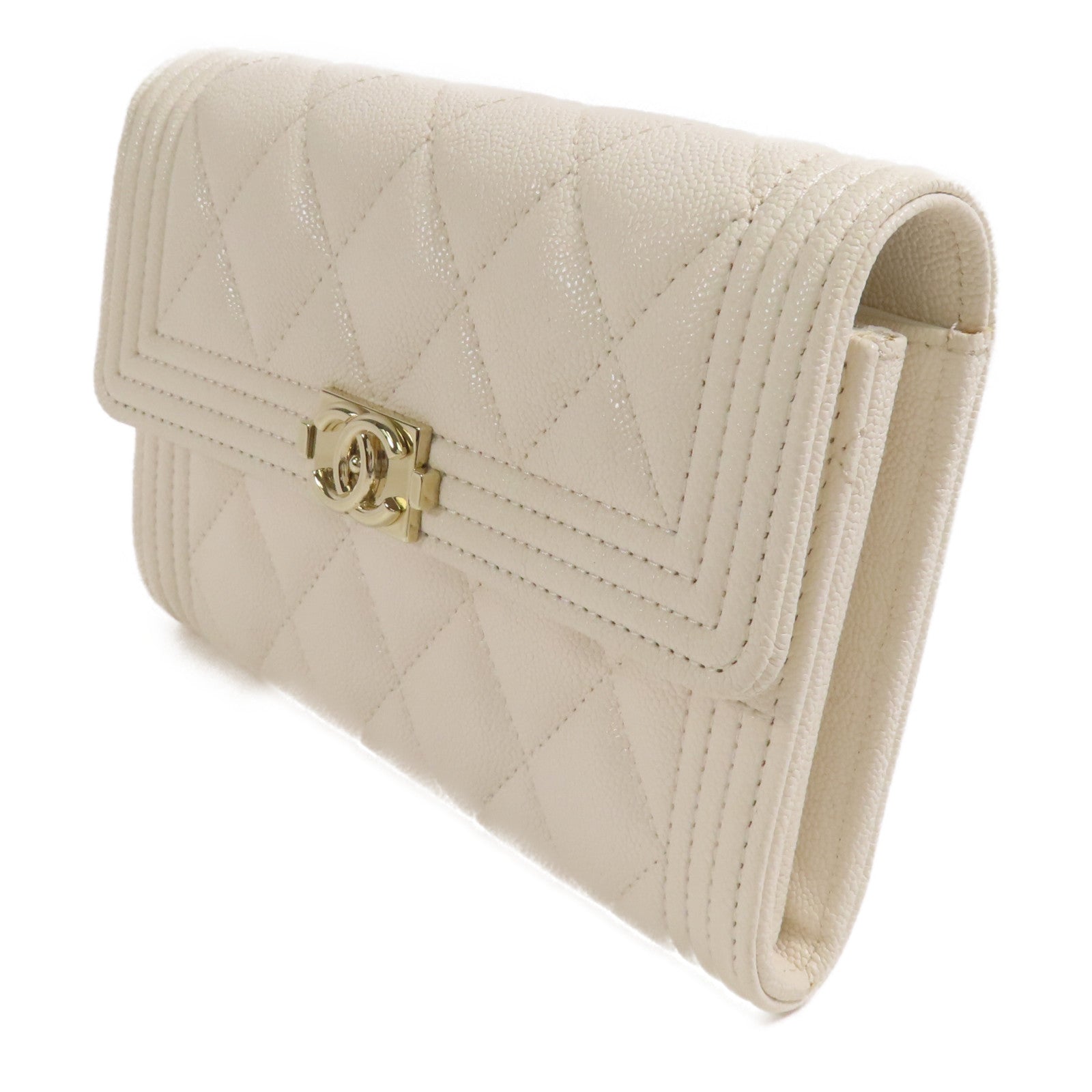 CHANEL 牛皮皮革Boy Wallet金扣錢包