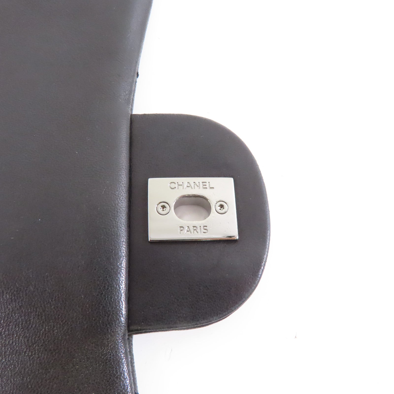 CHANEL 菱格羊皮皮革Chain Shoulder銀扣鏈帶肩背袋黑色