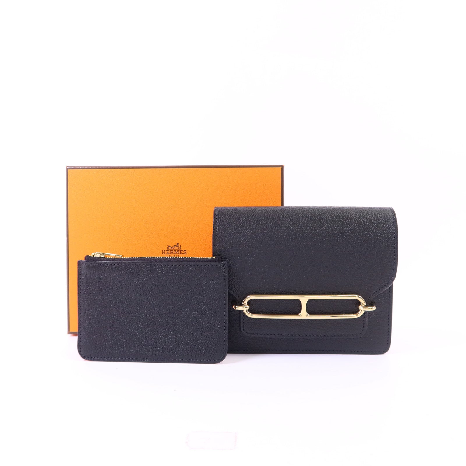 HERMES 【激減優惠】Chevre皮革Roulis Slim Wallet金扣錢包Noir