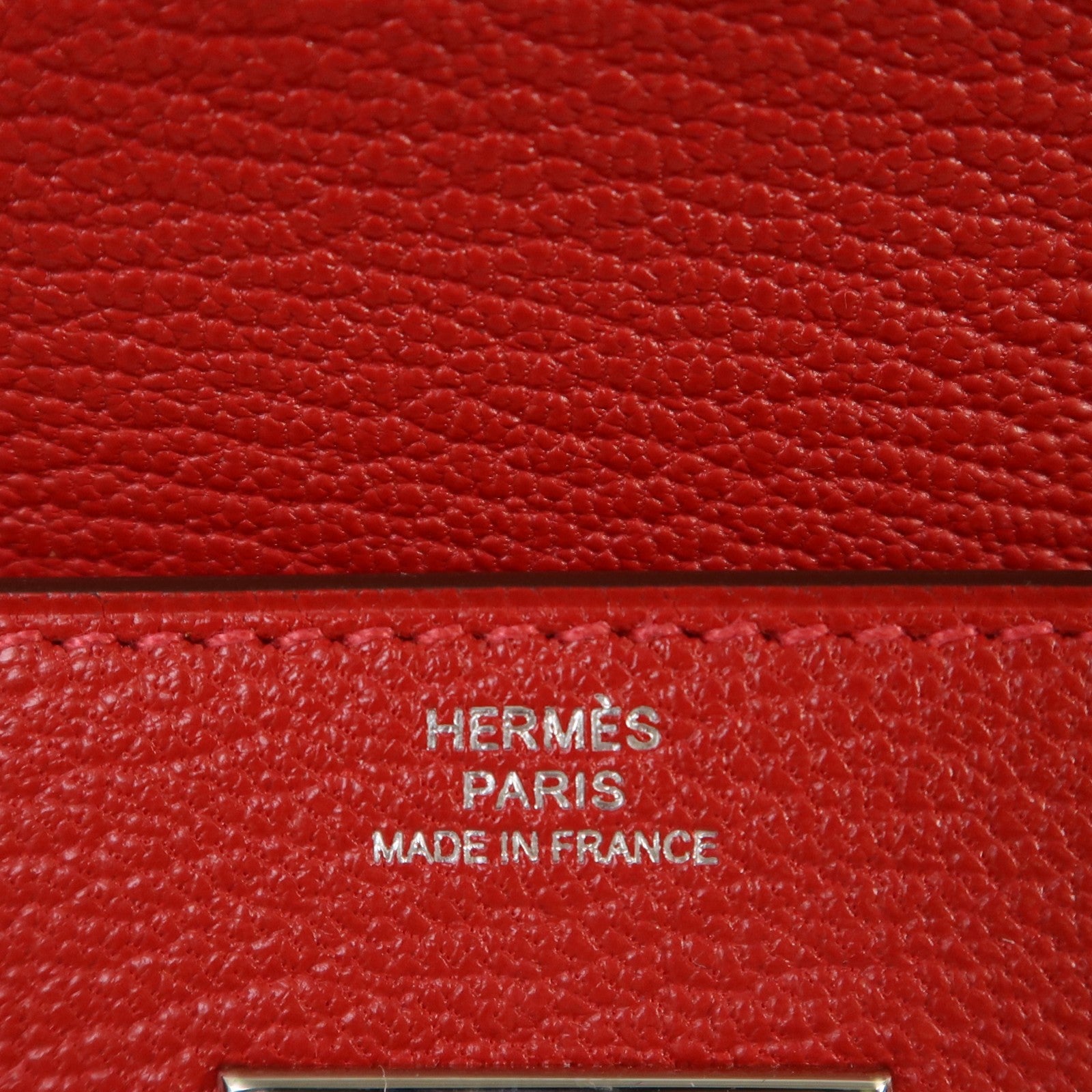 HERMES Chevre皮革Kelly Wallet銀扣長錢包Rouge Vif