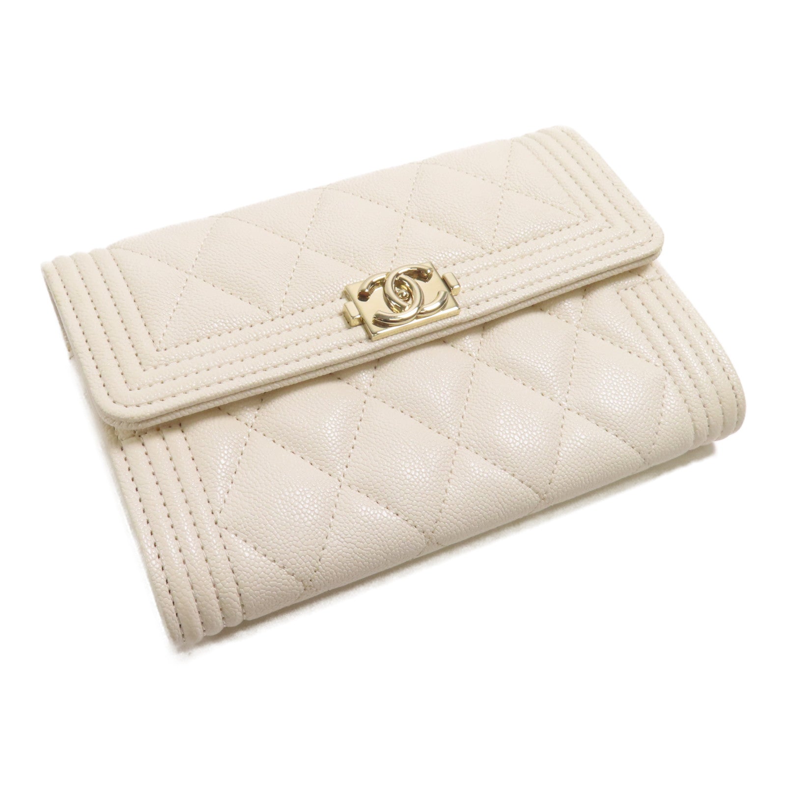 CHANEL 牛皮皮革Boy Wallet金扣錢包