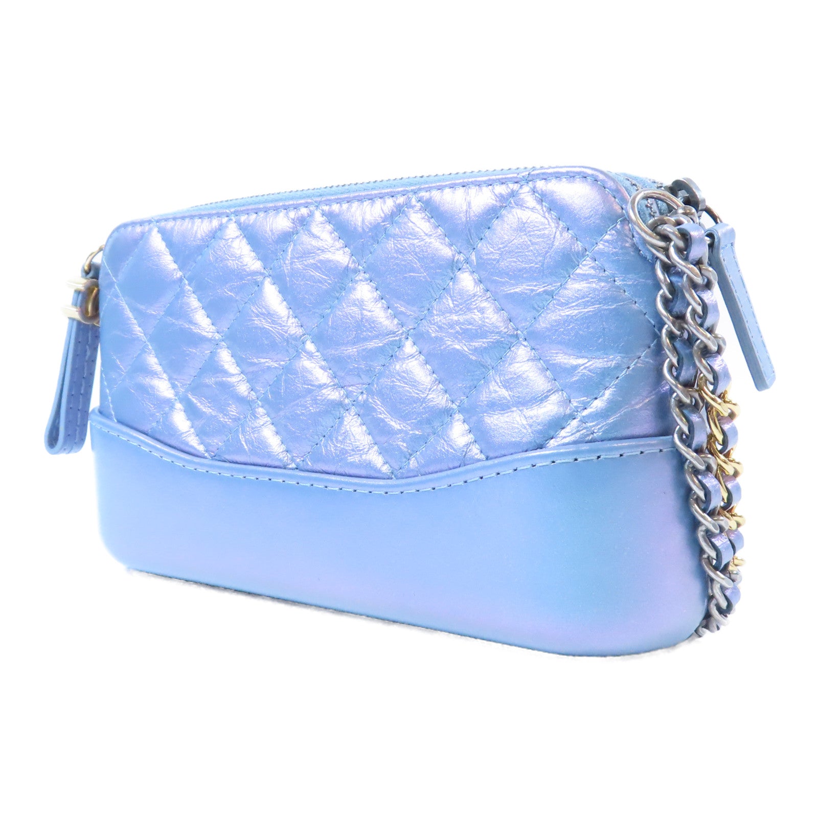 CHANEL 【激減優惠】菱格牛皮皮革Chain Shoulder金/銀扣鏈帶肩背袋藍色