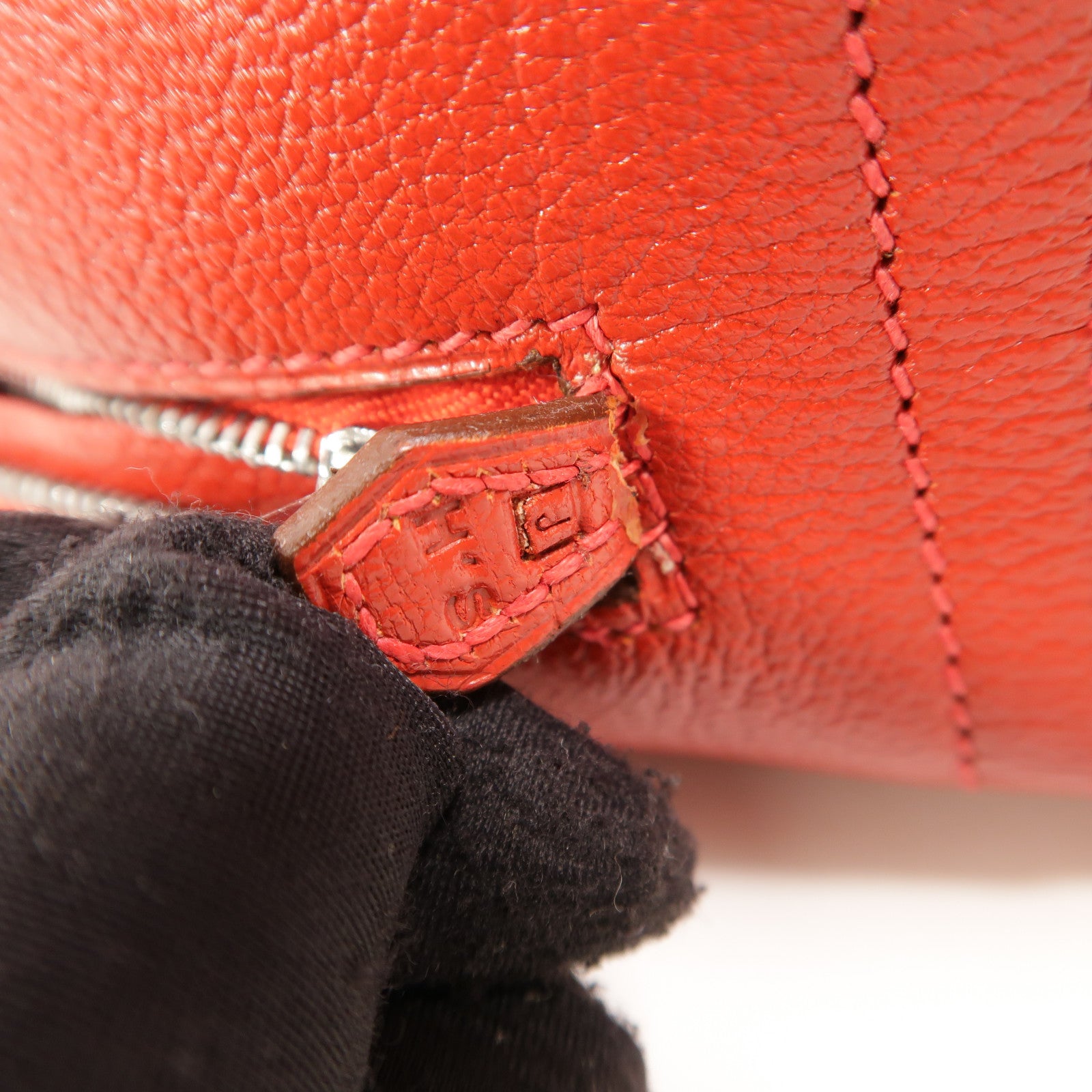 HERMES Chevre皮革Mini Plume手挽袋Rouge Garance