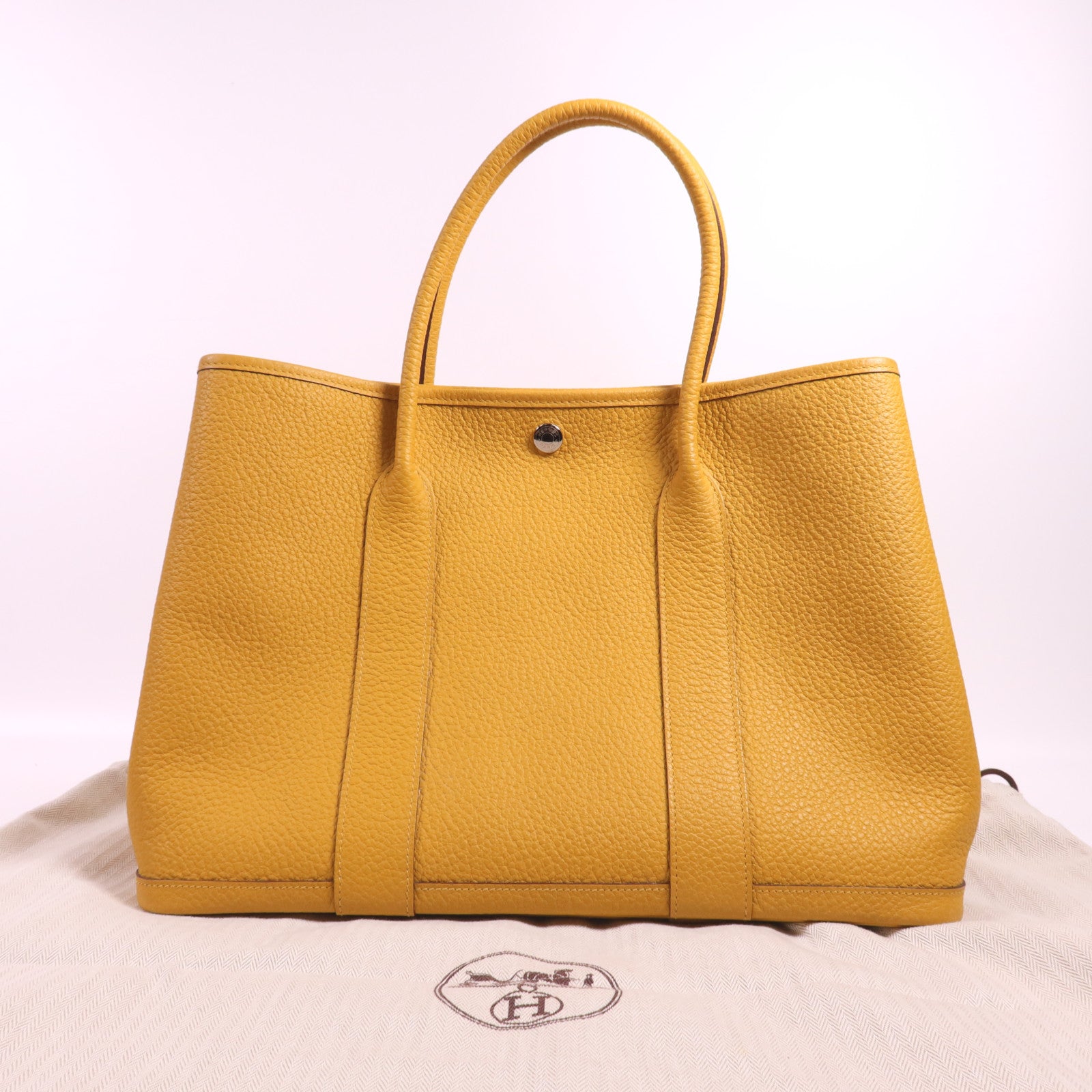 HERMES Country皮革Garden Party PM銀扣手挽袋Jaune Ambre