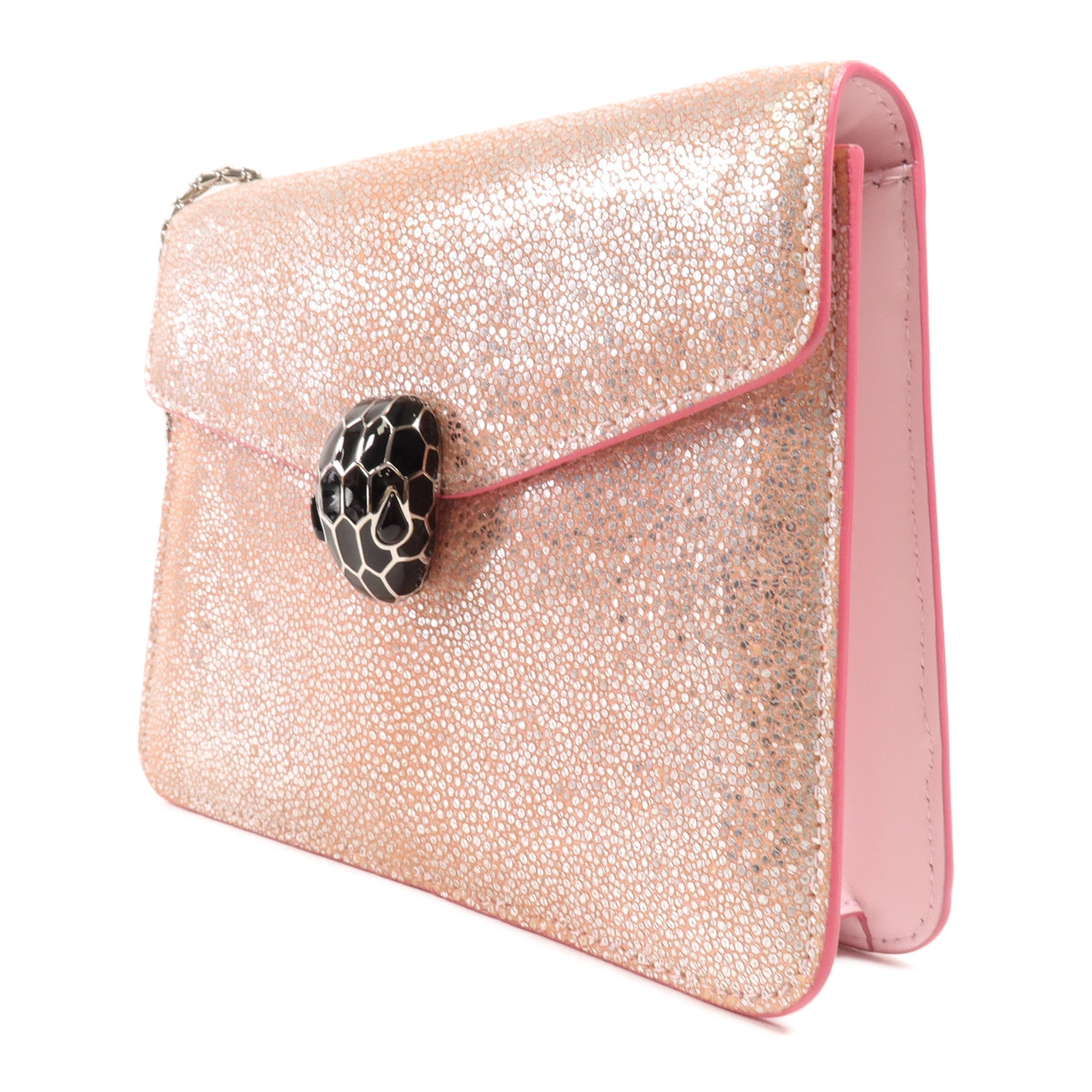 BVLGARI 魔鬼魚皮革Serpenti Forever銀扣鏈帶肩背袋