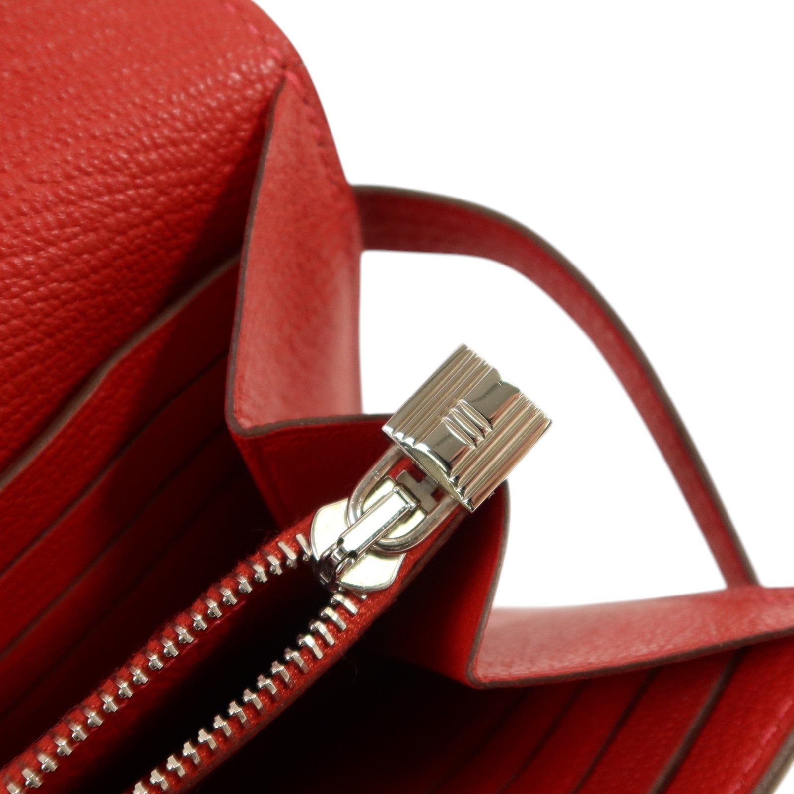 HERMES Chevre皮革Kelly Wallet銀扣長錢包Rouge Vif