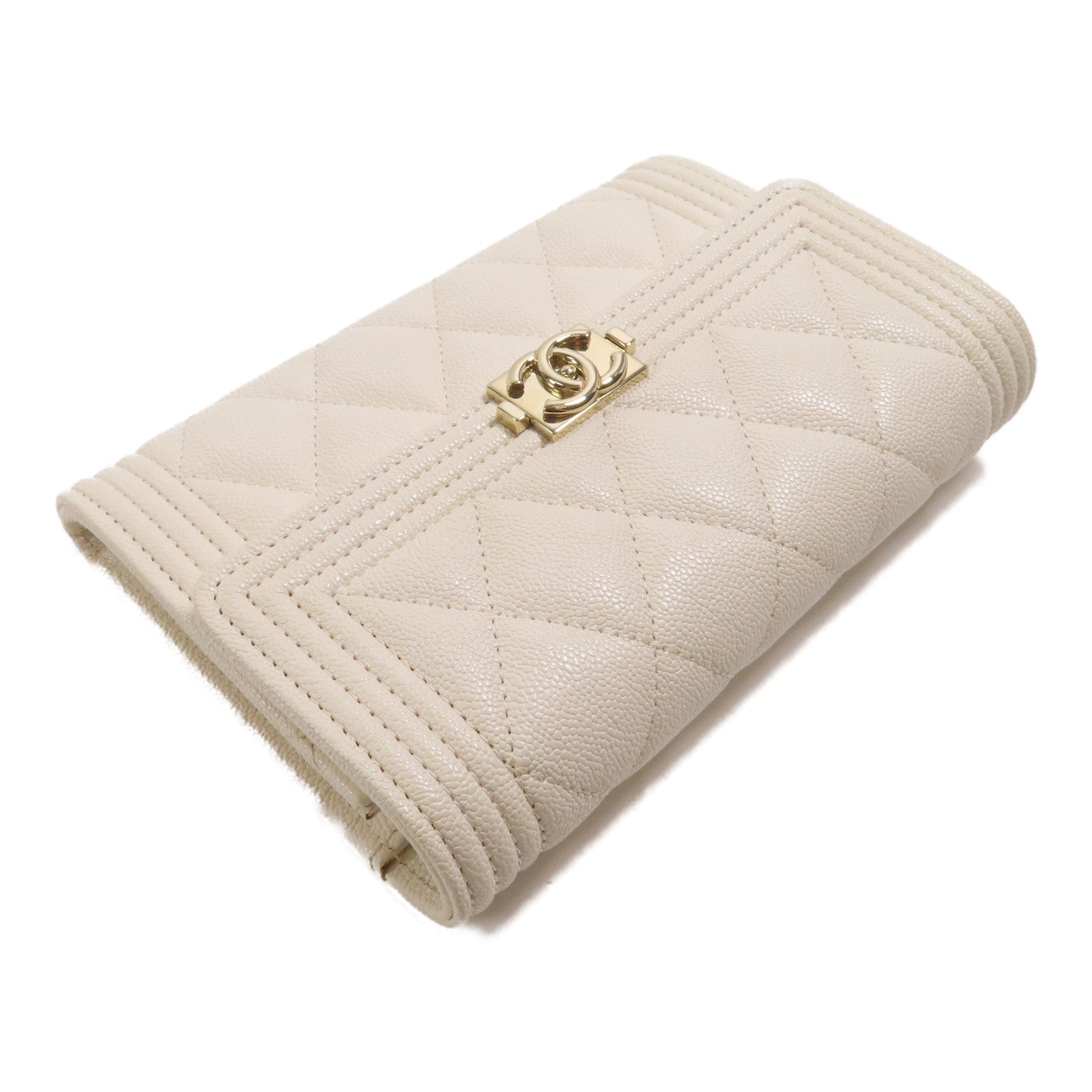 CHANEL 牛皮皮革Boy Wallet金扣錢包