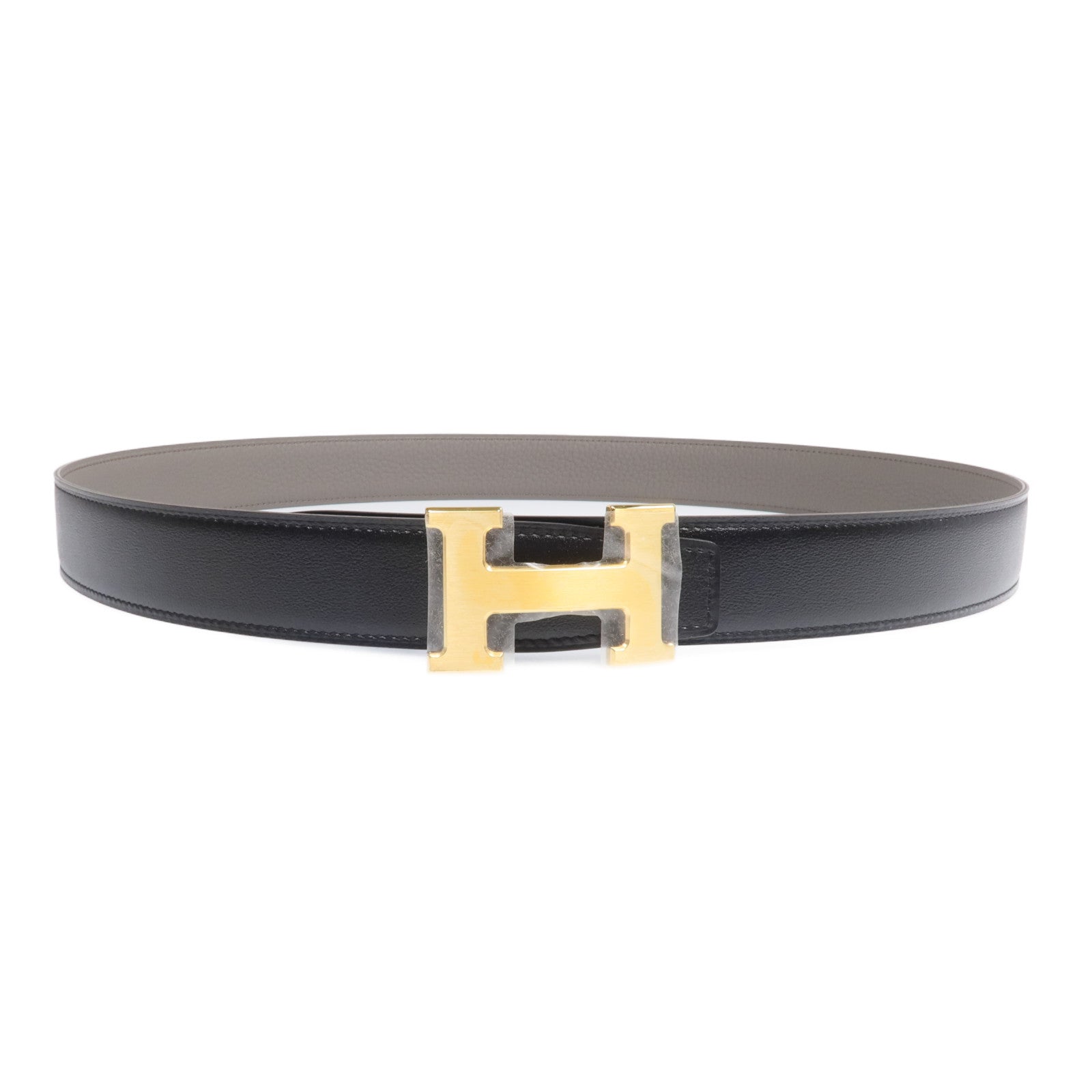 HERMES 【激減優惠】Swift/Epsom皮革H Belt金扣皮帶Etain/Noir