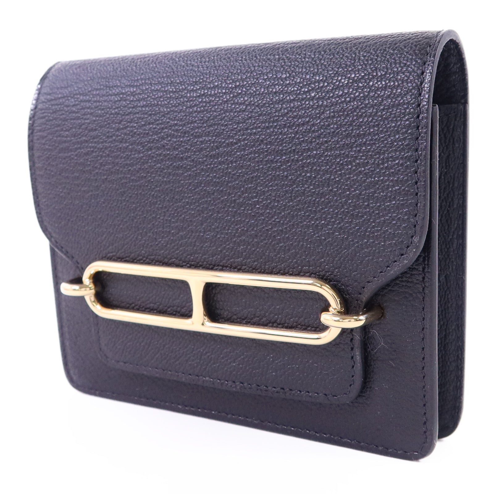 HERMES 【激減優惠】Chevre皮革Roulis Slim Wallet金扣錢包Noir