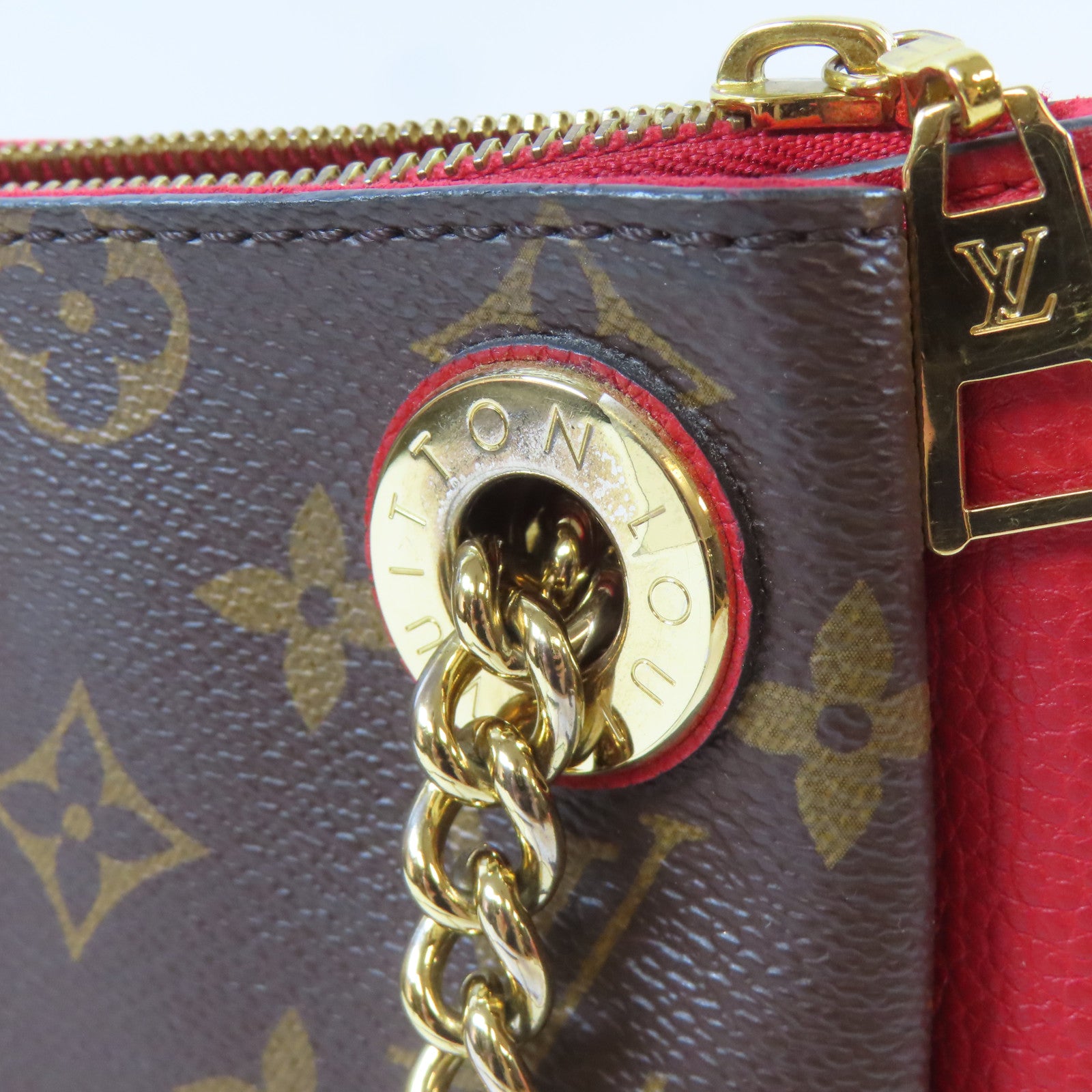 LOUIS VUITTON 【清倉大減價】Monogram Surene BB金扣肩背袋啡色/紅色