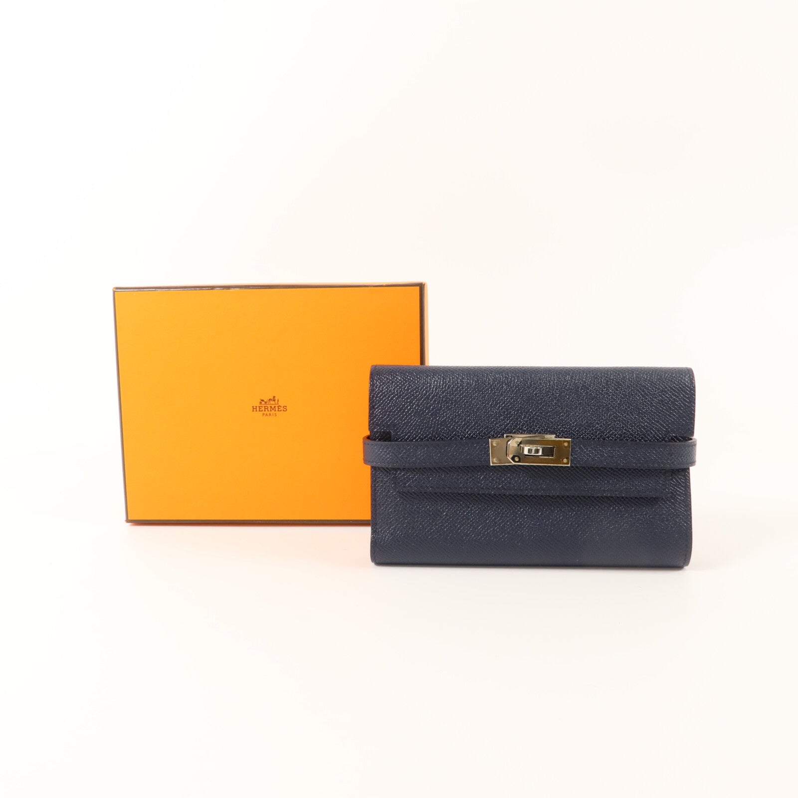 HERMES Epsom皮革Kelly Depliant Medium Wallet錢包Bleu Nuit