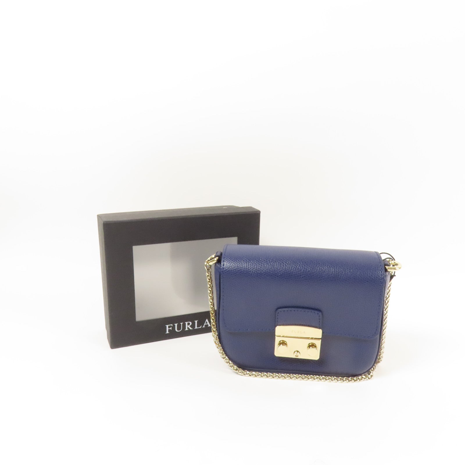 Furla 牛皮皮革Chain Shoulder金扣鏈帶肩背袋