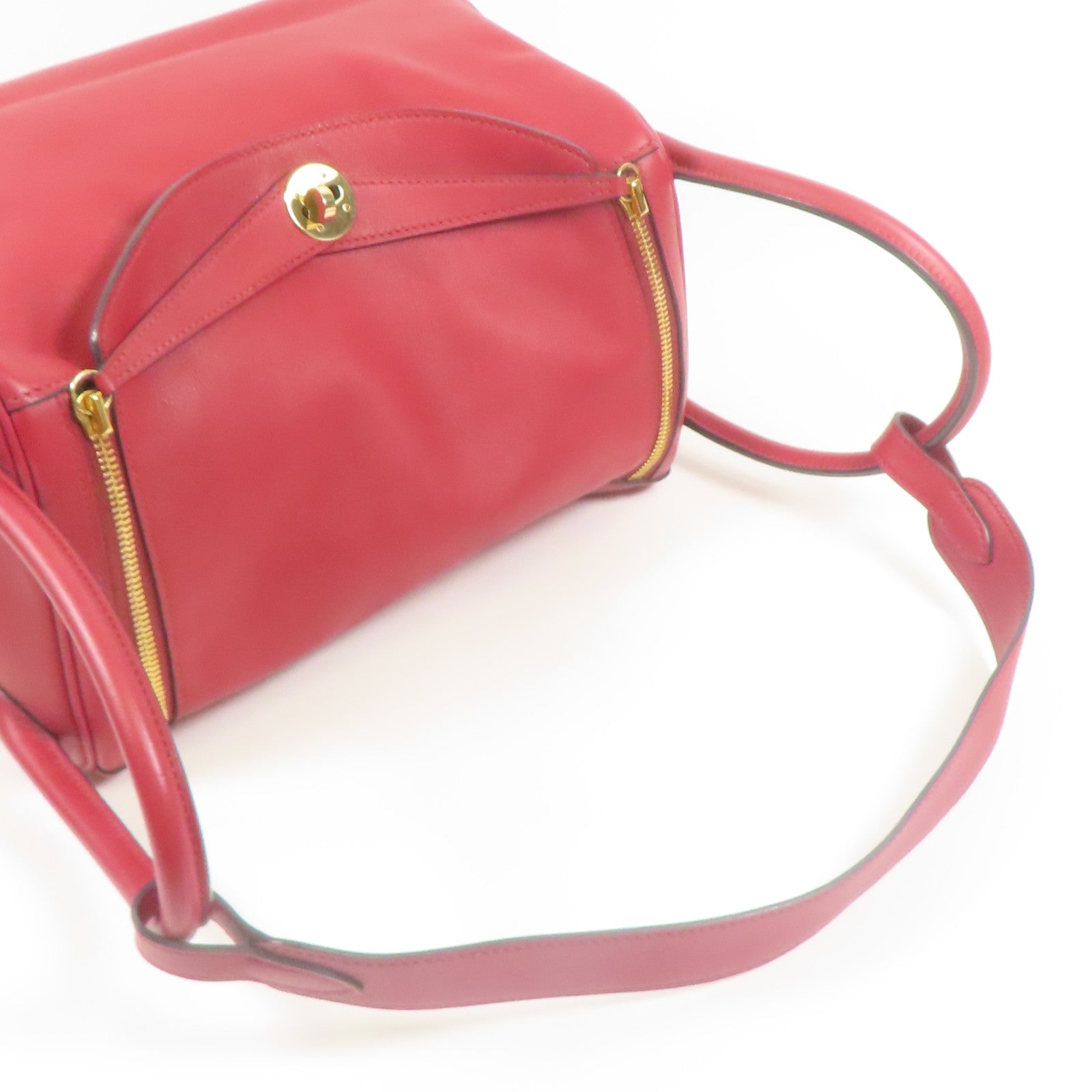 HERMES GHW Lindy 30 2 Way Shoulder Bag Veau Swift Leather Rouge Piment Red