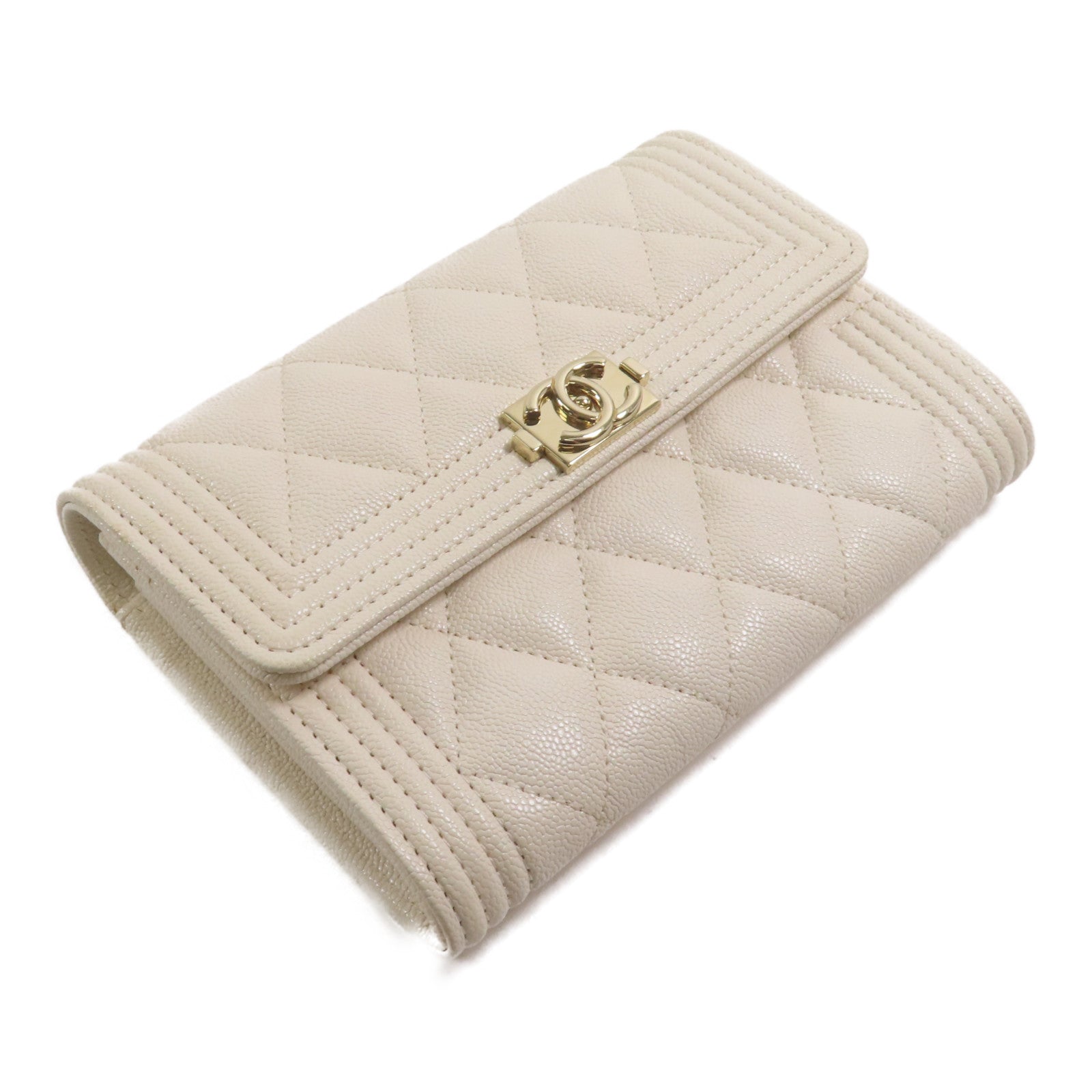 CHANEL 牛皮皮革Boy Wallet金扣錢包