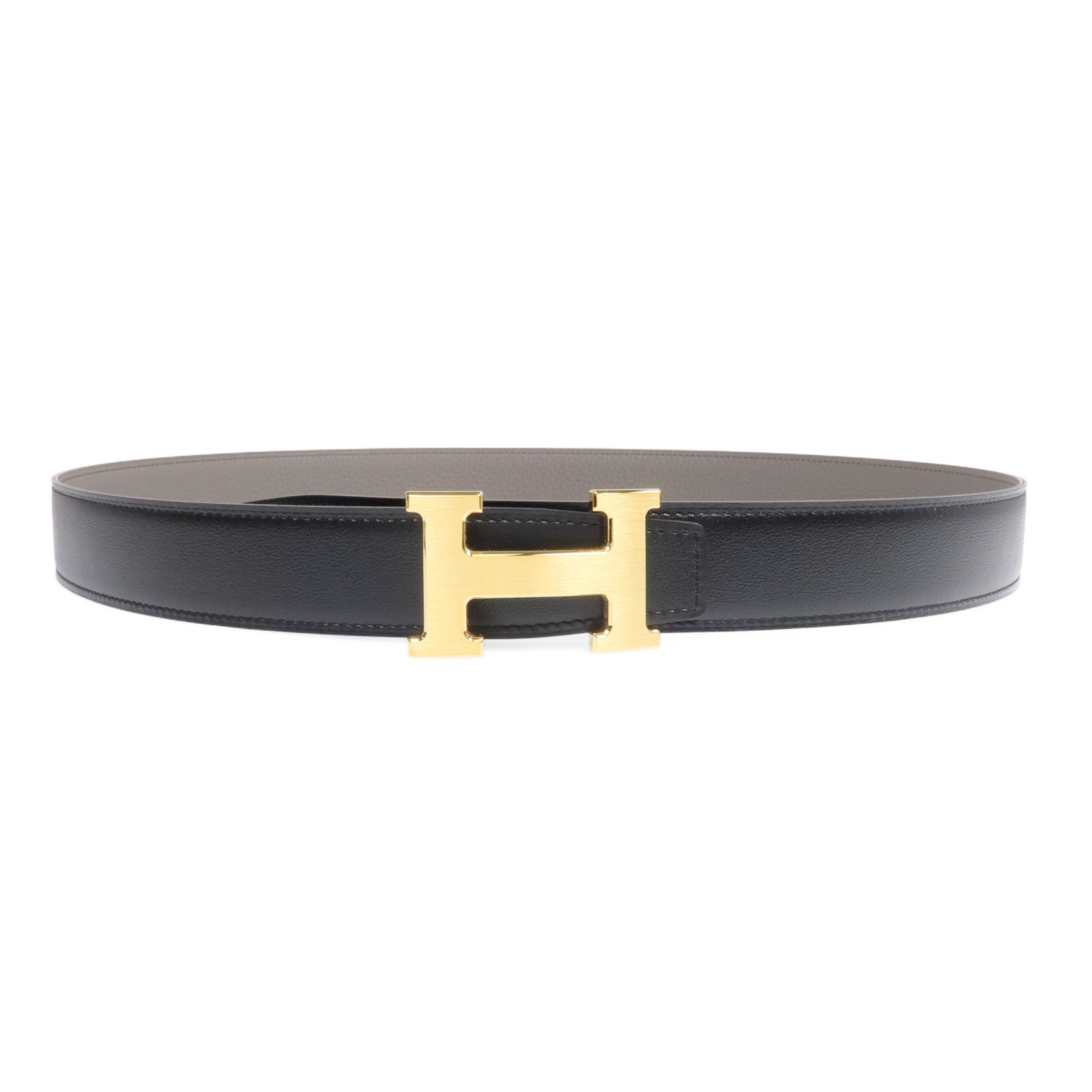 HERMES 【激減優惠】Swift/Epsom皮革H Belt金扣皮帶Etain/Noir