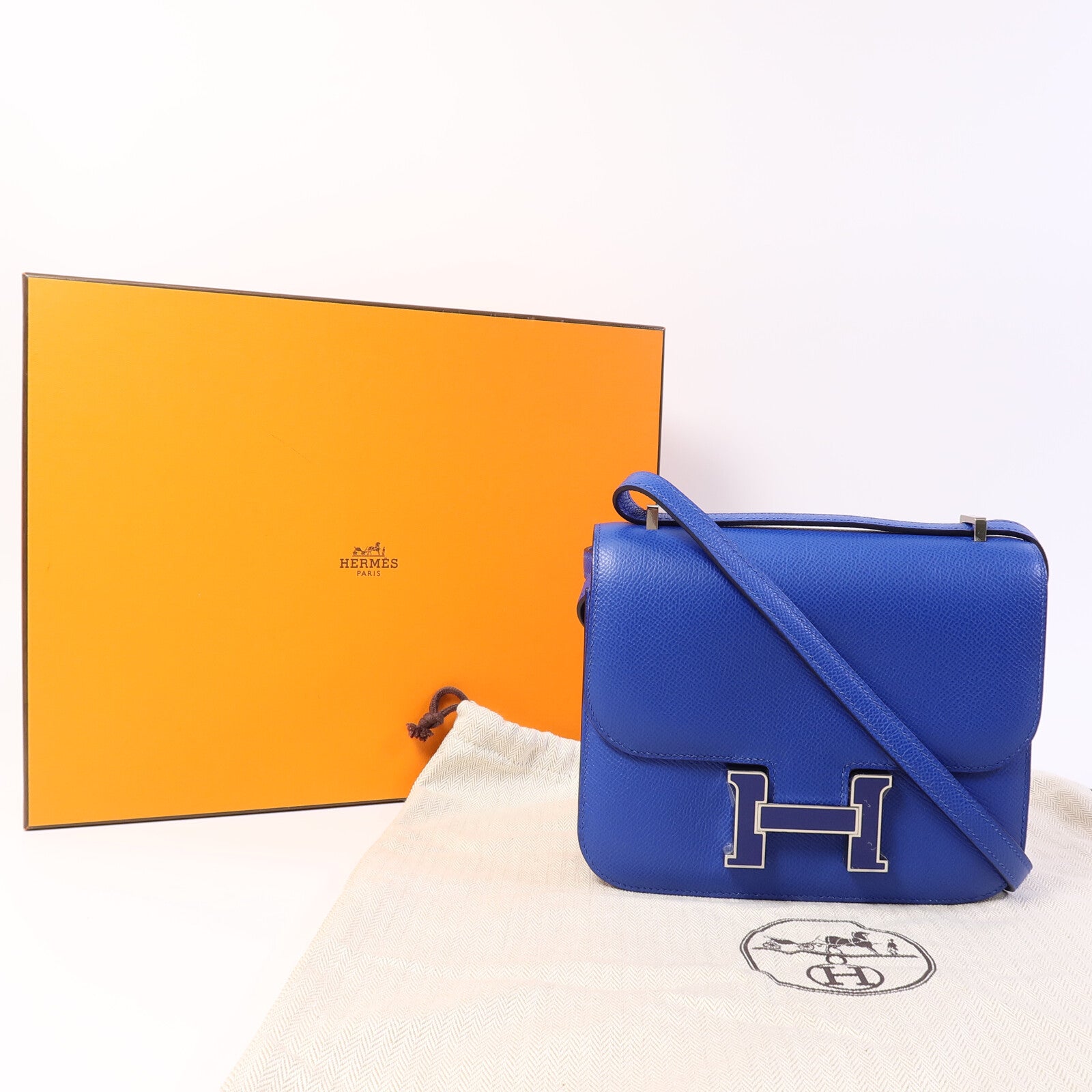 HERMES Epsom皮革Constance Mini肩背袋Bleu France