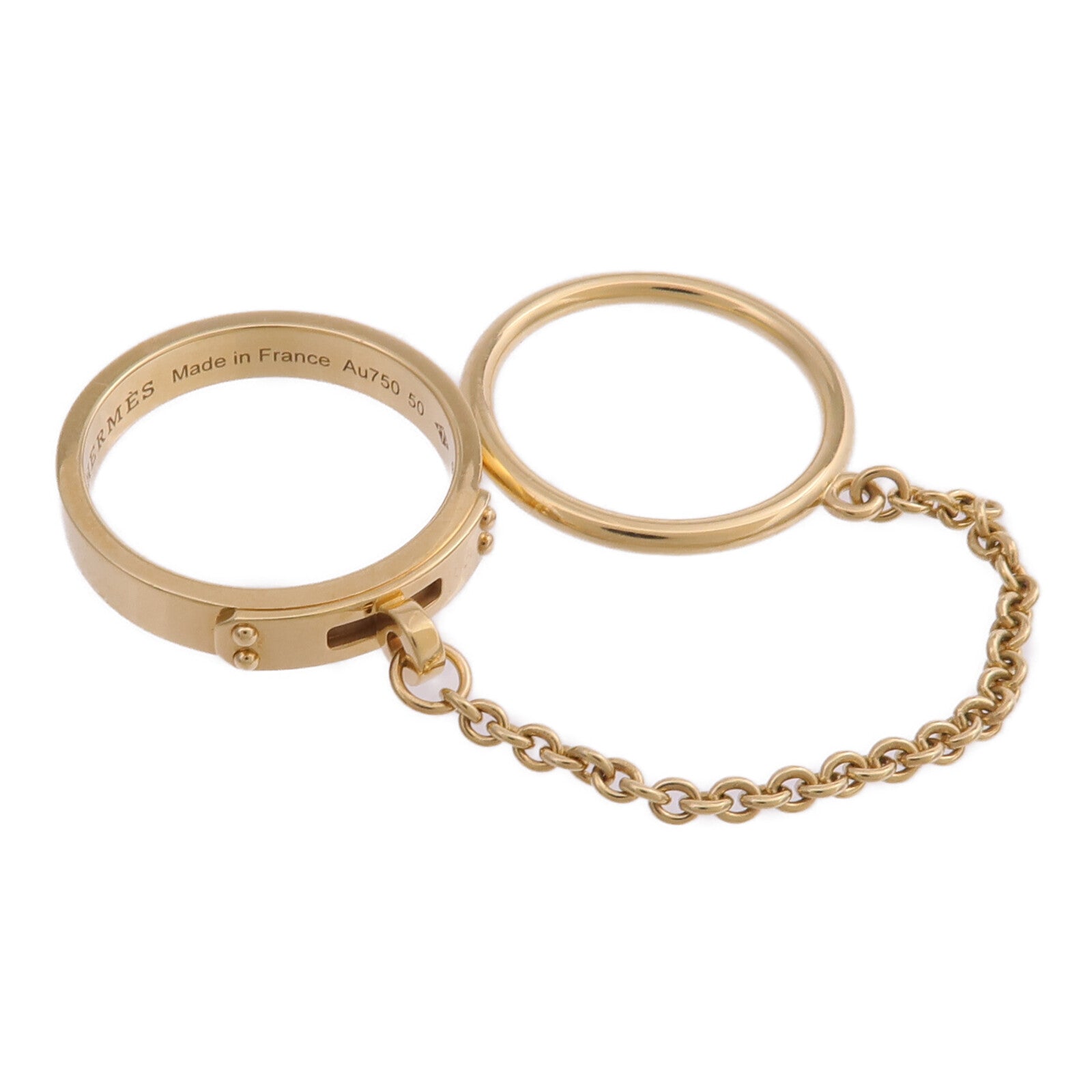 HERMES 18K黃金Bague Kelly TPM Double戒指Hermes#50/US#5.25