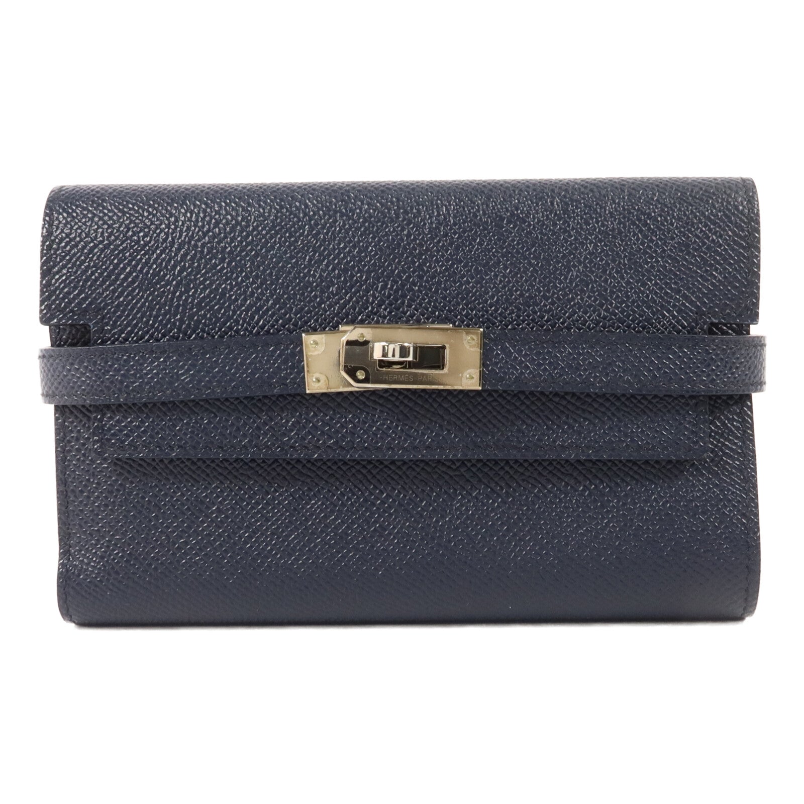HERMES Epsom皮革Kelly Depliant Medium Wallet錢包Bleu Nuit