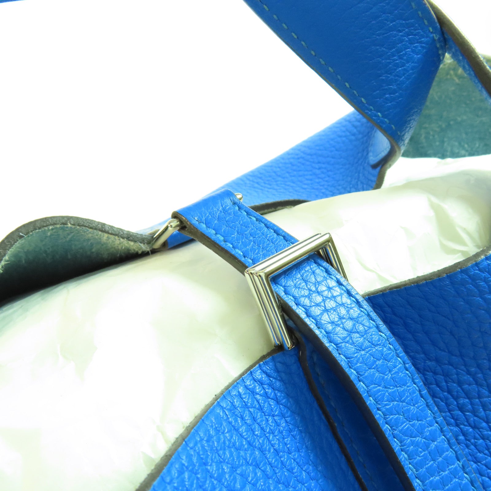 HERMES PHW Picotin MM Handbag Tote Clemence Leather Bleu Hydra