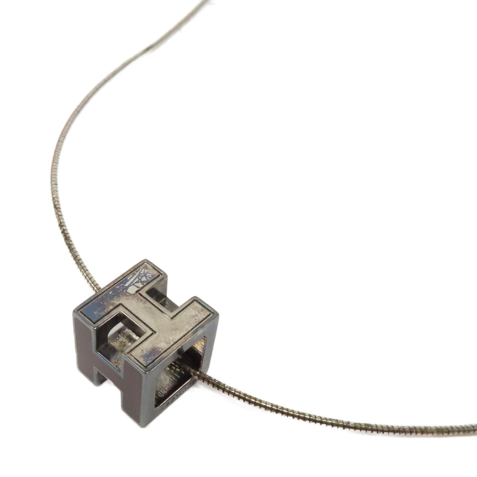 HERMES 金屬Cage d'H Pendant Necklace項鍊紫色/銀色