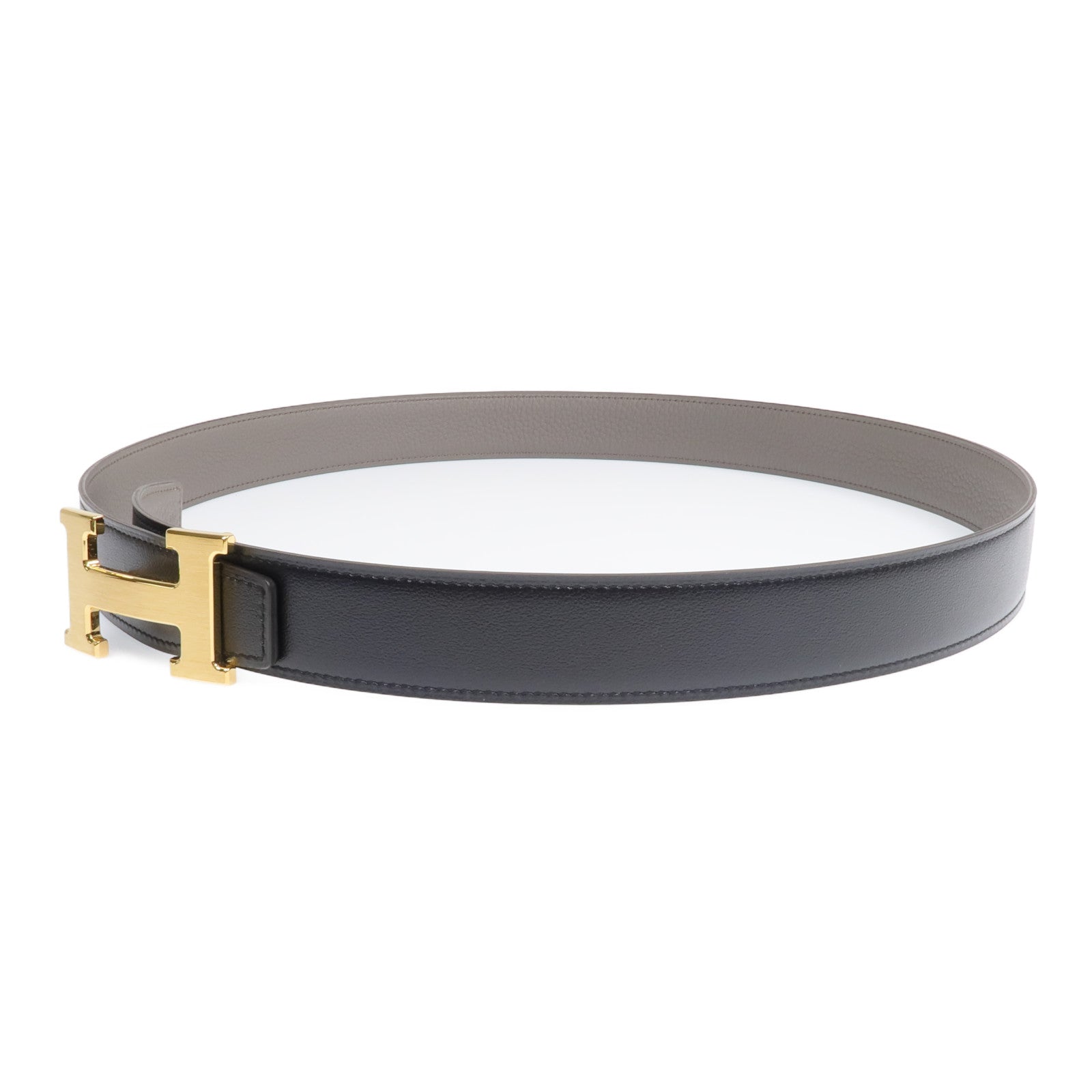 HERMES 【激減優惠】Swift/Epsom皮革H Belt金扣皮帶Etain/Noir