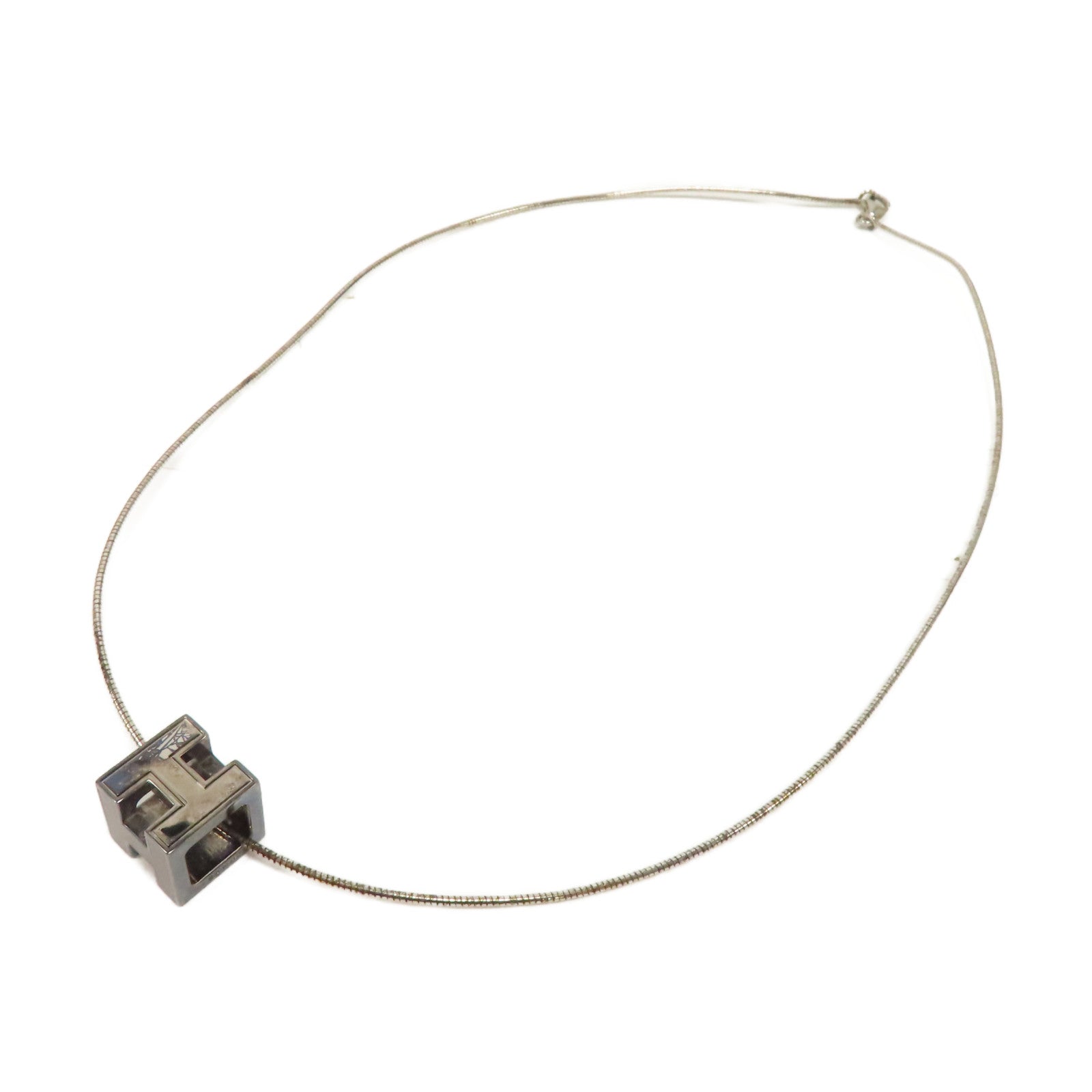 HERMES 金屬Cage d'H Pendant Necklace項鍊紫色/銀色