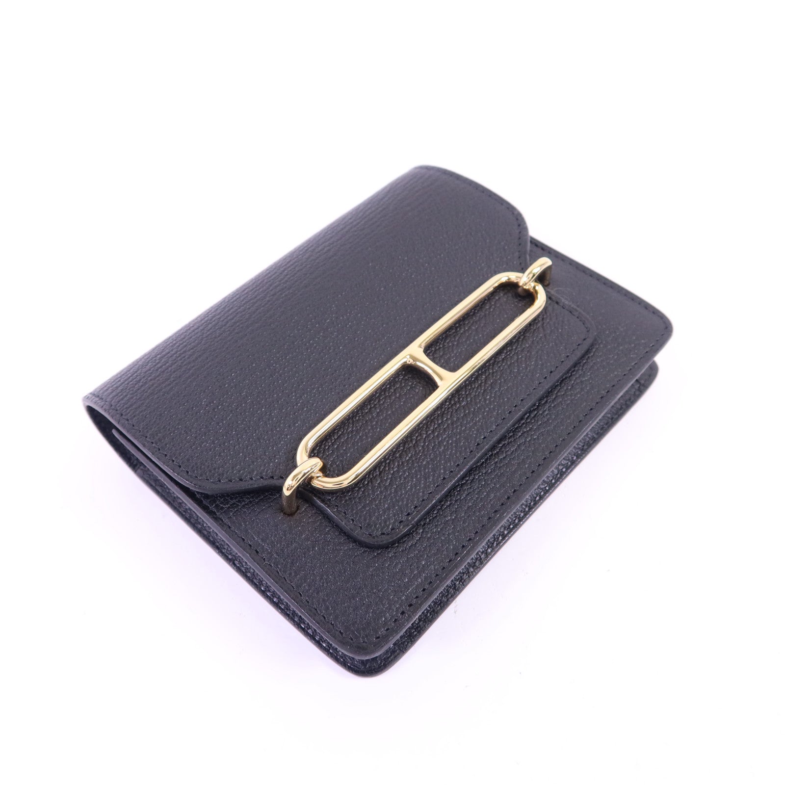 HERMES 【激減優惠】Chevre皮革Roulis Slim Wallet金扣錢包Noir