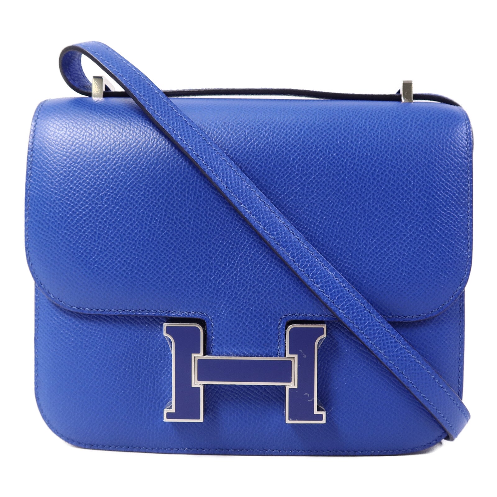HERMES Epsom皮革Constance Mini肩背袋Bleu France