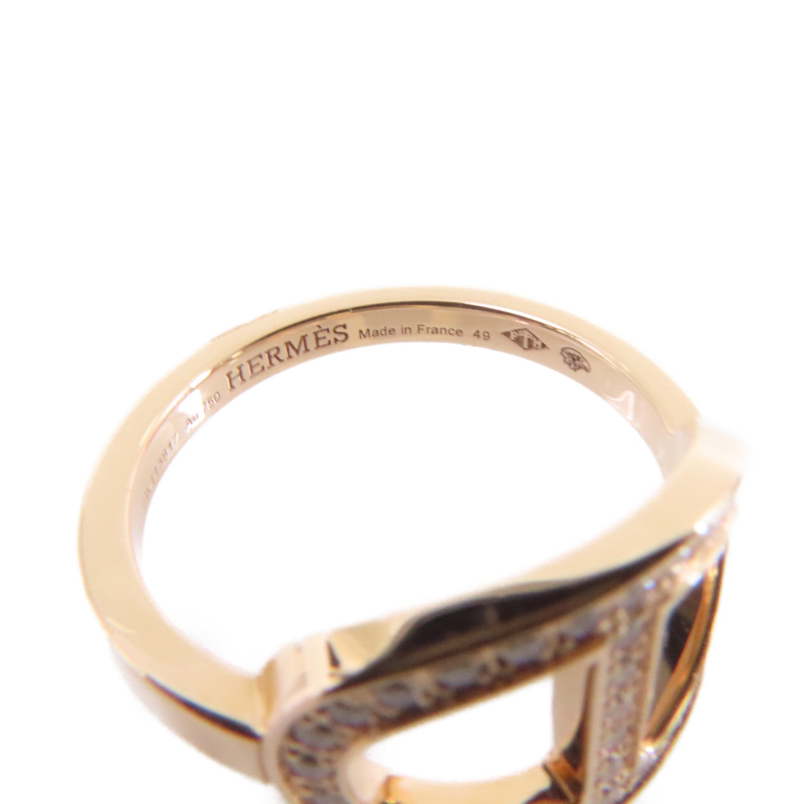 HERMES **【激減優惠】18K玫瑰金/鑽石Bague Chaine d'ancre Ring戒指#49/US#5