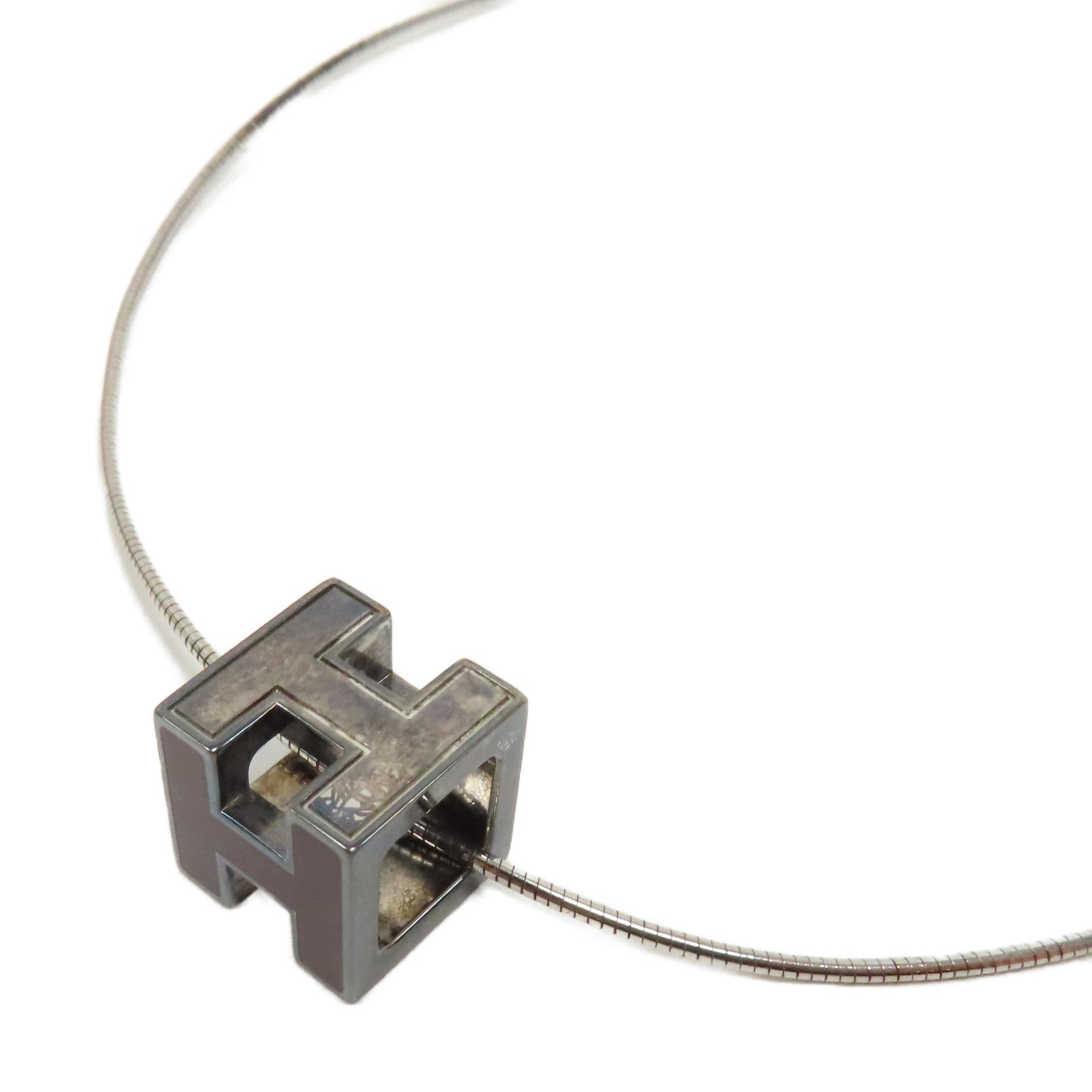 HERMES 金屬Cage d'H Pendant Necklace項鍊紫色/銀色