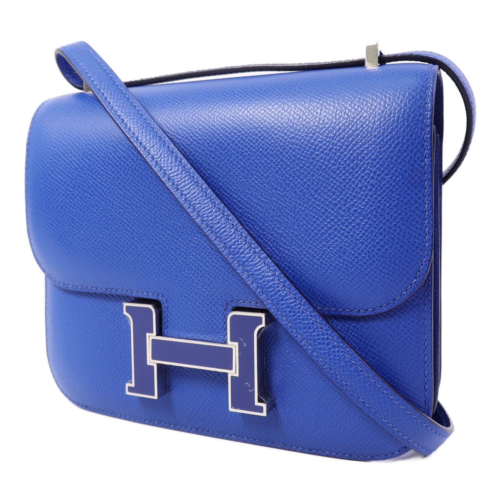HERMES Epsom皮革Constance Mini肩背袋Bleu France