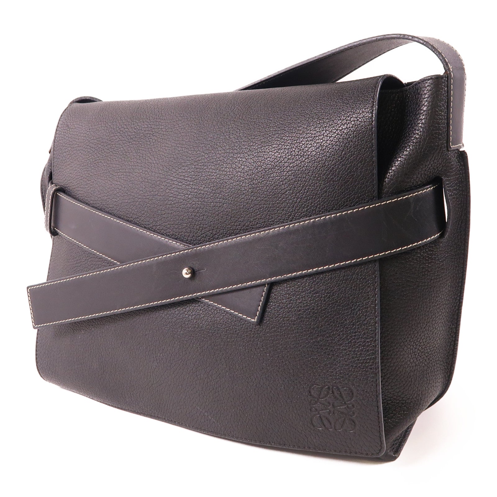 LOEWE SHW Shoulder Bag Calfskin Leather Black