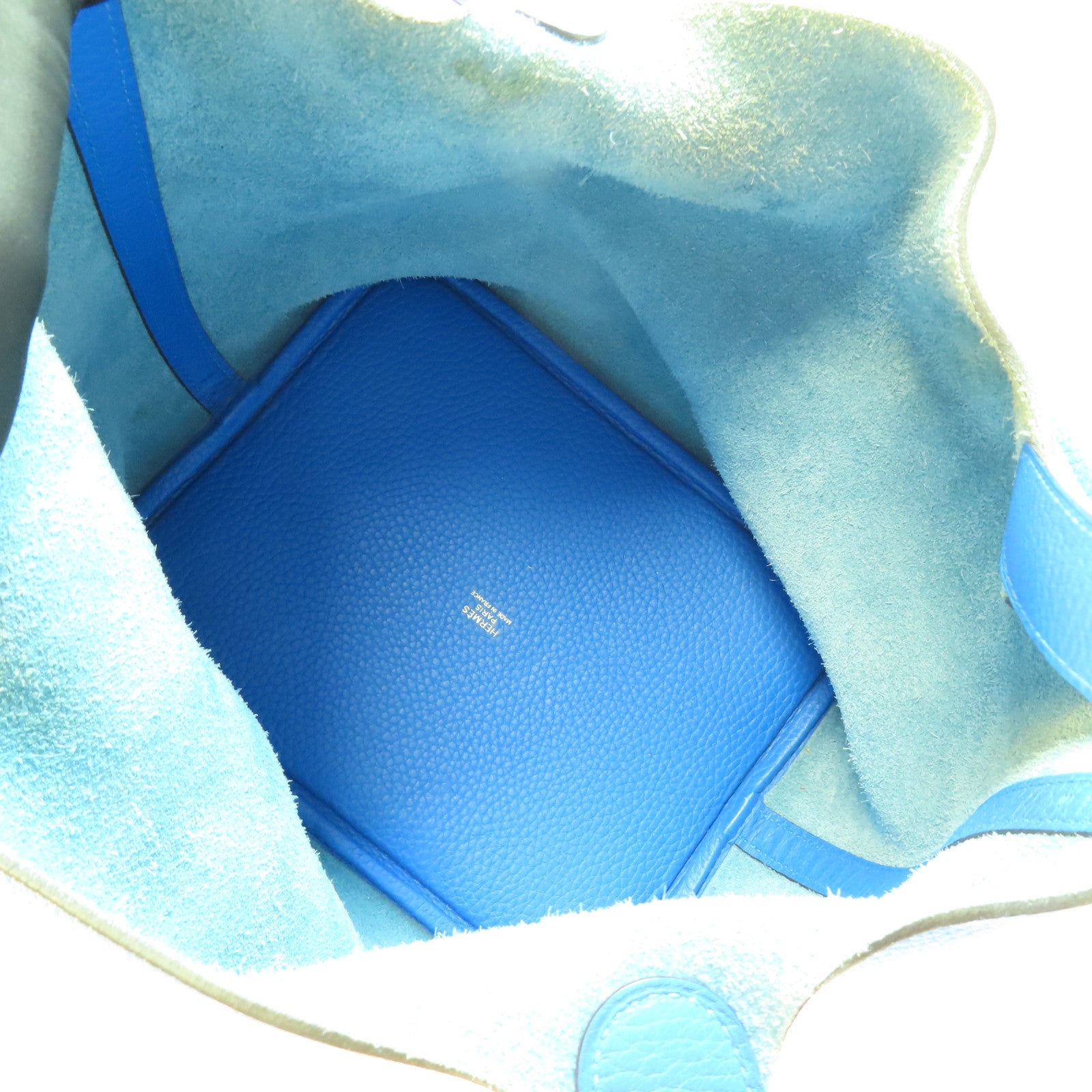 HERMES Clemence皮革Picotin MM銀扣手挽袋Bleu Hydra