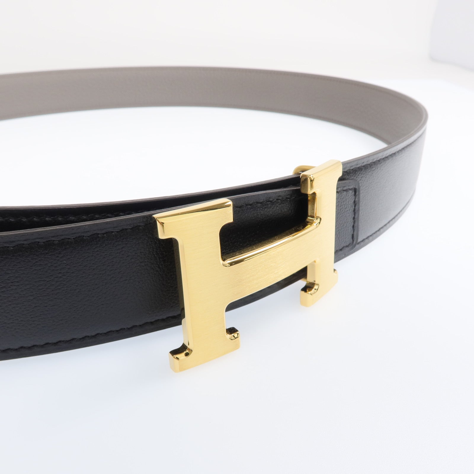HERMES 【激減優惠】Swift/Epsom皮革H Belt金扣皮帶Etain/Noir