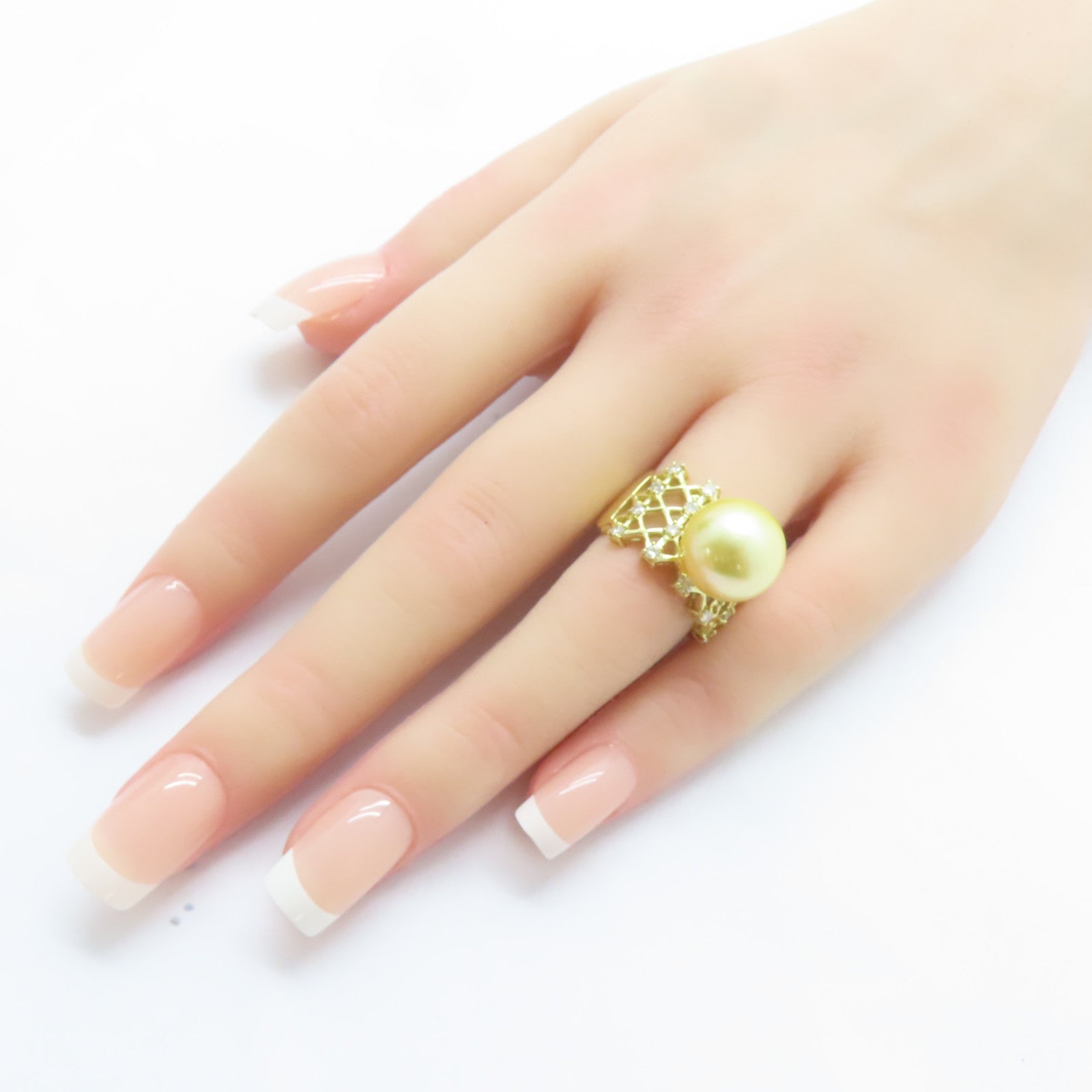 JEWELRY 18K黃金Pearl Ring 珍珠12.2mm/0.45ct鑽石戒指US#6