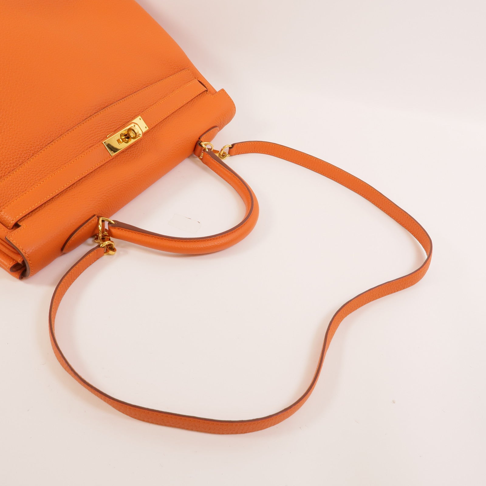 HERMES Clemence皮革Kelly 35手挽肩背兩用袋Orange