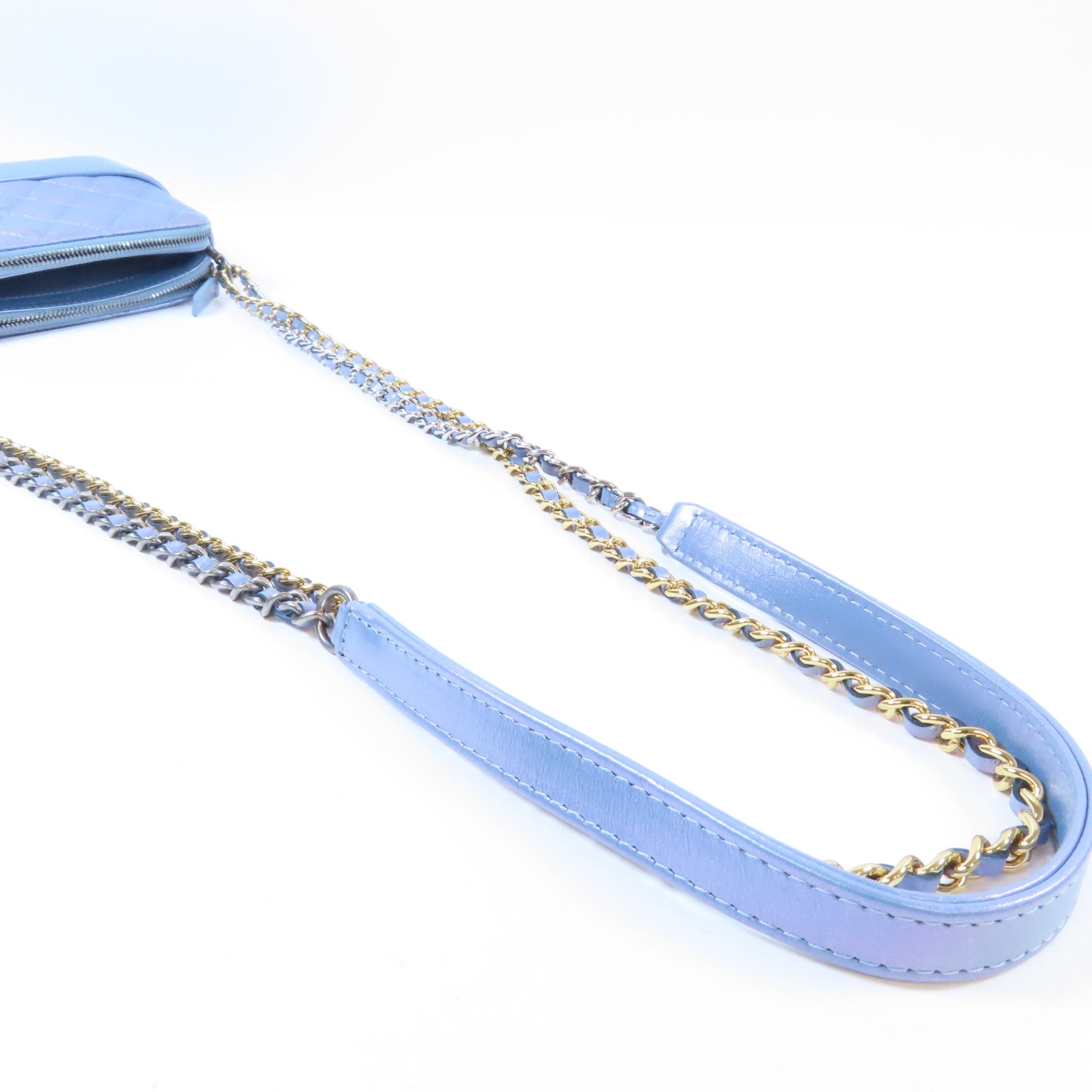 CHANEL 【激減優惠】菱格牛皮皮革Chain Shoulder金/銀扣鏈帶肩背袋藍色